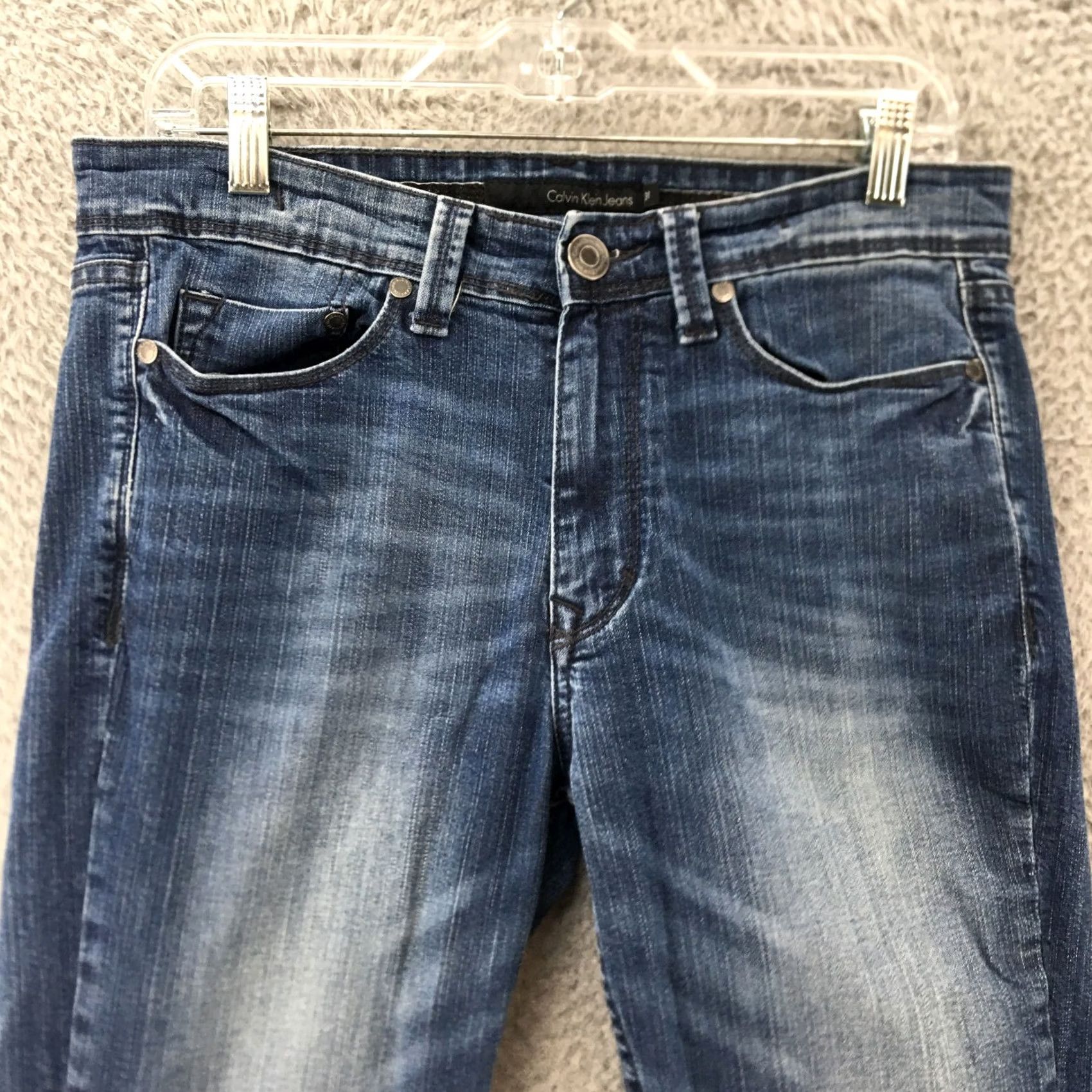 Calvin Klein Calvin Klein Jeans Womens Bootcut 31 Blue Denim Mid Rise Regular 5-Pocket Pattern Solid Stretch Classic Modern Denim 29.5 Inseam 32 Waist N/A Size 24" / US 00 / IT 34 - 2 Thumbnail