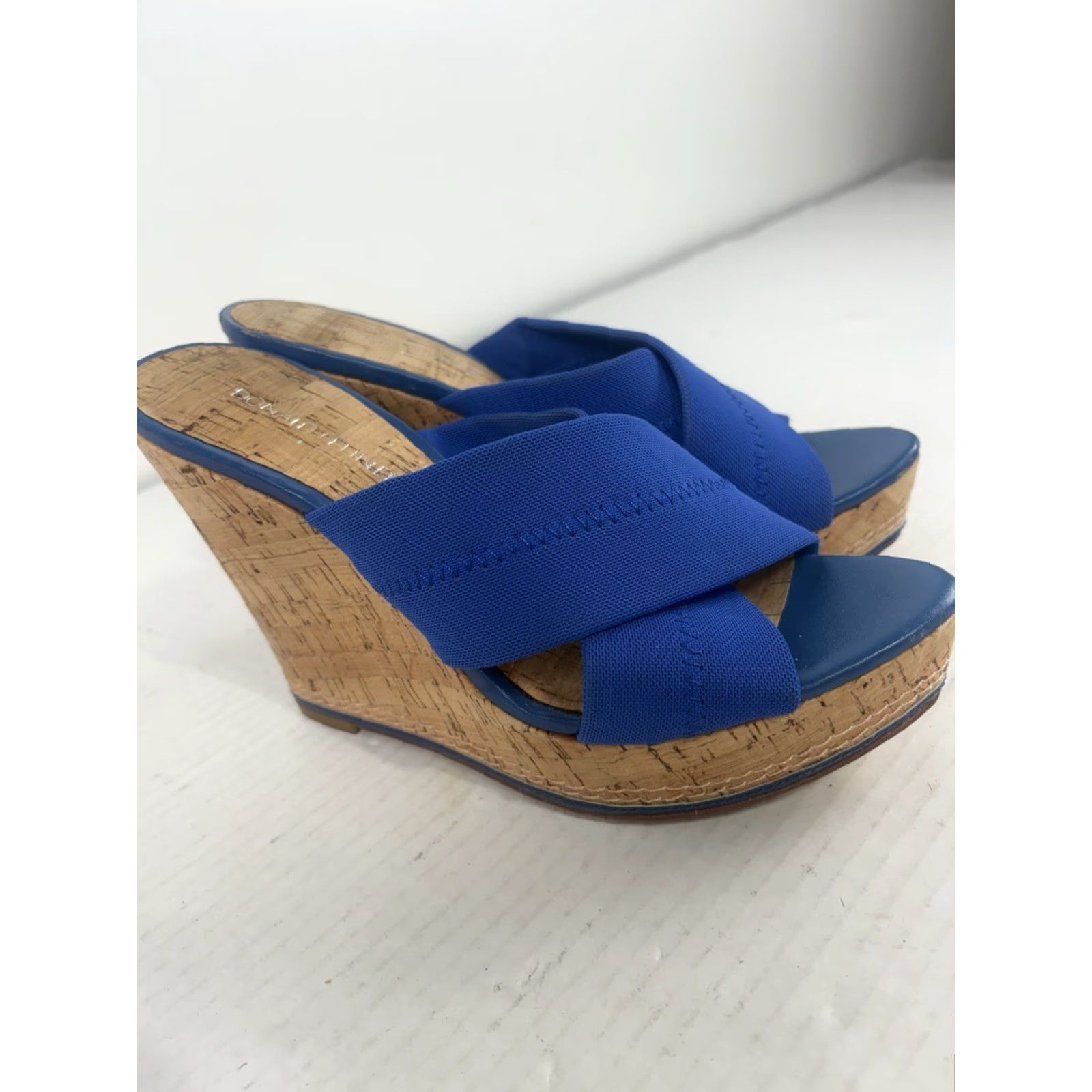 Donald Pliner VINTAGE Donald J Pliner Women's Wedge Slides Leather Outsole Blue Casual Summer 90s Size 8.5M Size US 8.5 / IT 38.5 - 2 Thumbnail