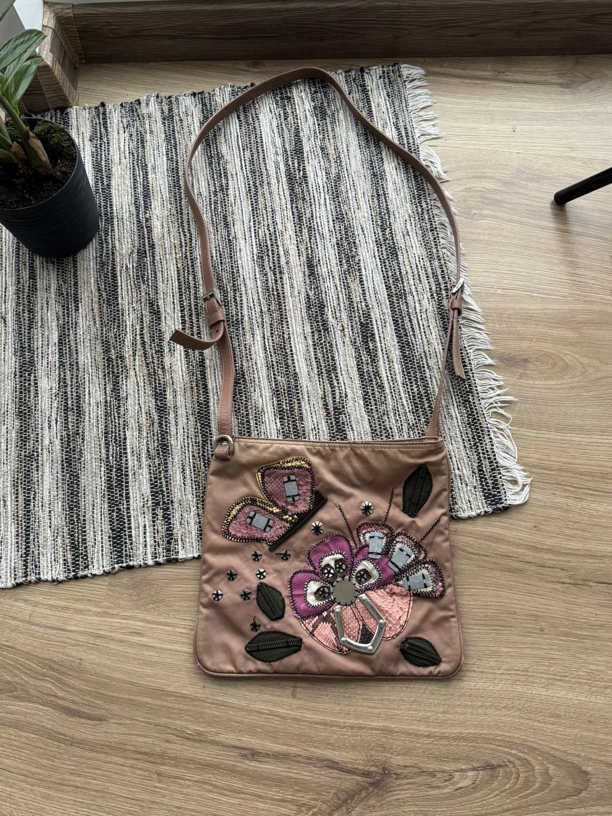 Prada PRADA Nylon Shoulder Bag Floral Applications Triangle Logo Size ONE SIZE - 2 Thumbnail