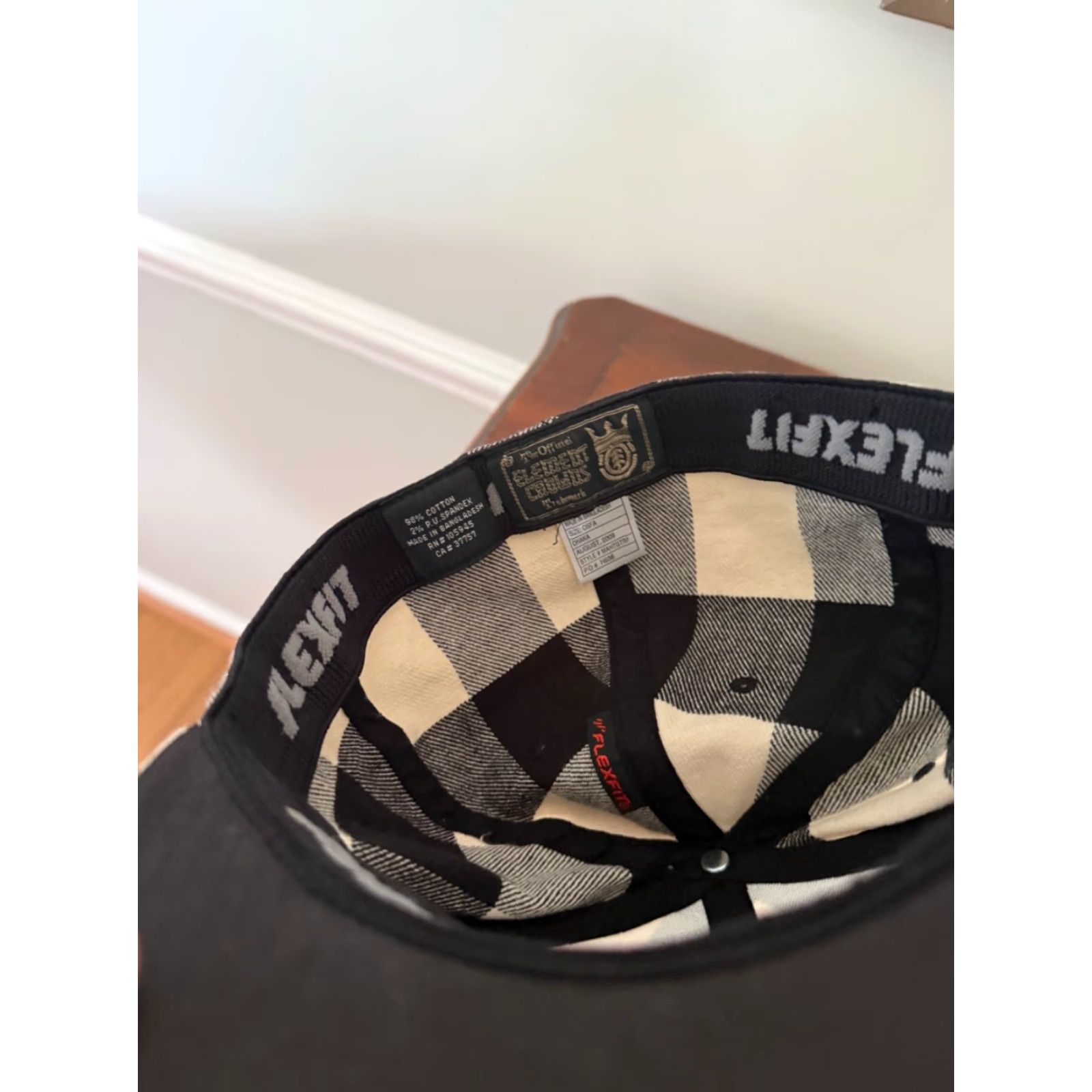 Element VINTAGE Element Skateboards Plaid Flex Fit Hap Cap 90s Baseball Cap Men One Size White Black Mens 90s Cap Size ONE SIZE - 5 Thumbnail