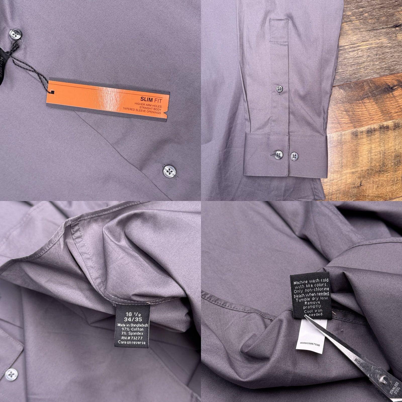 Vintage Apartment 9 Slim Fit Shirt Mens 16.5 34/35 Gray Stretch Button Up New Size US XL / EU 56 / 4 - 8 Thumbnail