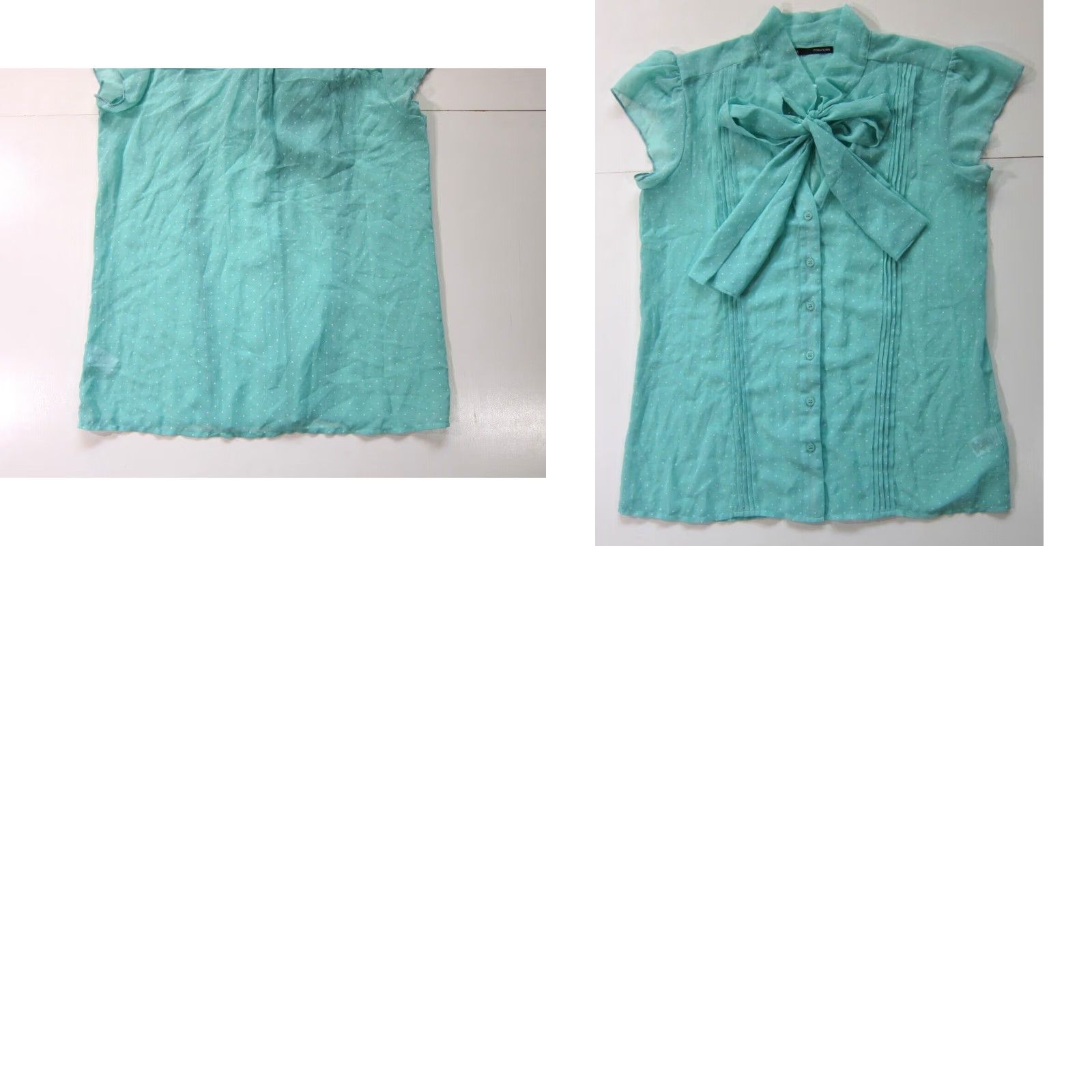 Vintage NWT Maurices Blue White Polka Dot Sheer Button Down Neck Tie Cap Sleeve Blouse M Size M / US 6-8 / IT 42-44 - 8 Thumbnail