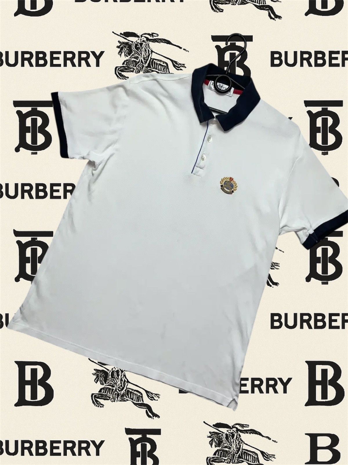 Burberry Vintage Burberry's white polo logo short sleeve L Size US L / EU 52-54 / 3 - 1 Thumbnail