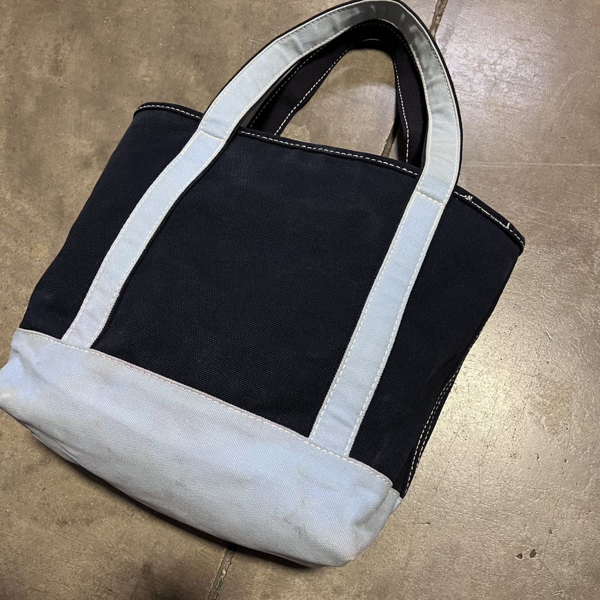 L.L. Bean Vintage Lands End Canvas Boat Tote Bag Navy Blue 90s Utility Size ONE SIZE - 2 Thumbnail