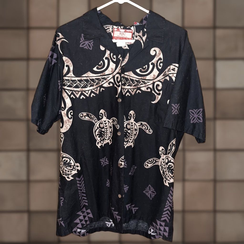 Vintage VINTAGE RJC Hawaiian Shirt Men XL Short Sleeve Button-Up T-Shirt Beach Tribal Turtle Cotton USA Made Size US XL / EU 56 / 4 - 1 Thumbnail