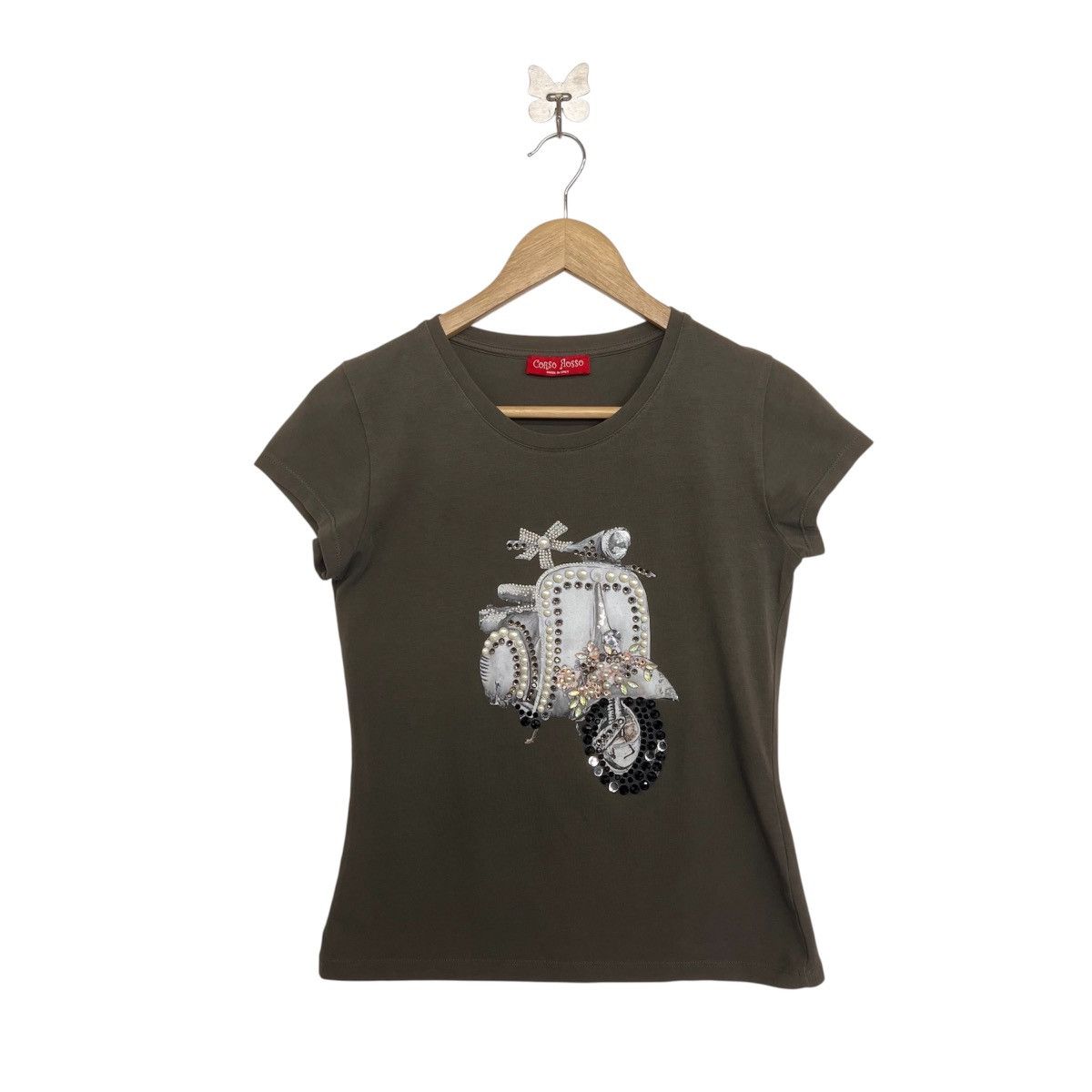 Japanese Brand CORSO ROSSO beaded and sequined Deco Art Scooter Tshirt Size S / US 4 / IT 40 - 1 Thumbnail