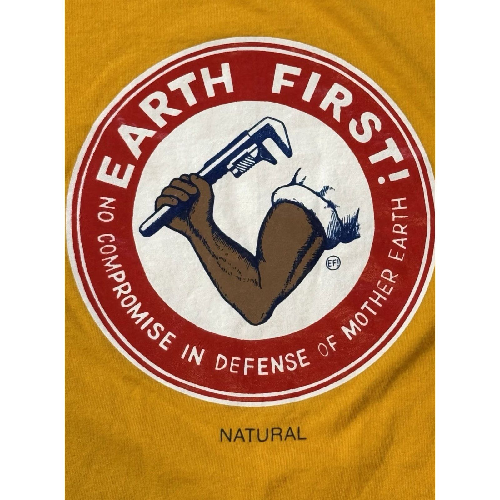 Tultex VINTAGE Earth First! Arm & Hammer Shirt XL Mike Foreman Ecotage ELF Greenpeace T-Shirt Crew Neck Short Sleeve Cotton Yellow 1990s Men Size US XL / EU 56 / 4 - 3 Thumbnail