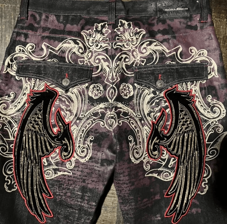 Japanese Brand Big Pattern Embroidered Baggy Jeans Size US 34 / EU 50 - 4 Thumbnail