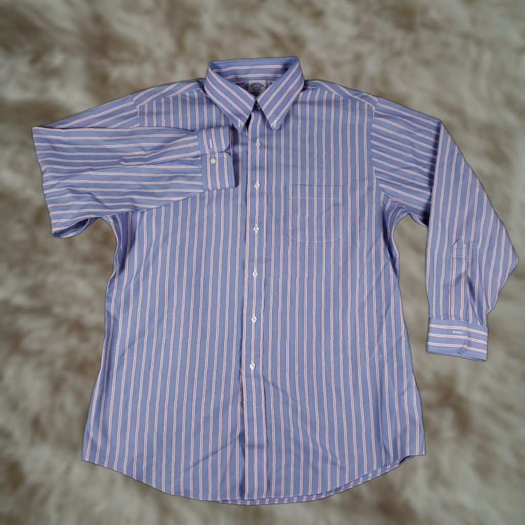 Brooks Brothers Brooks Brothers Dress Shirt Mens 16.5 Blue Striped Button-Up Long Sleeve Regular Fit Size 42R - 1 Thumbnail