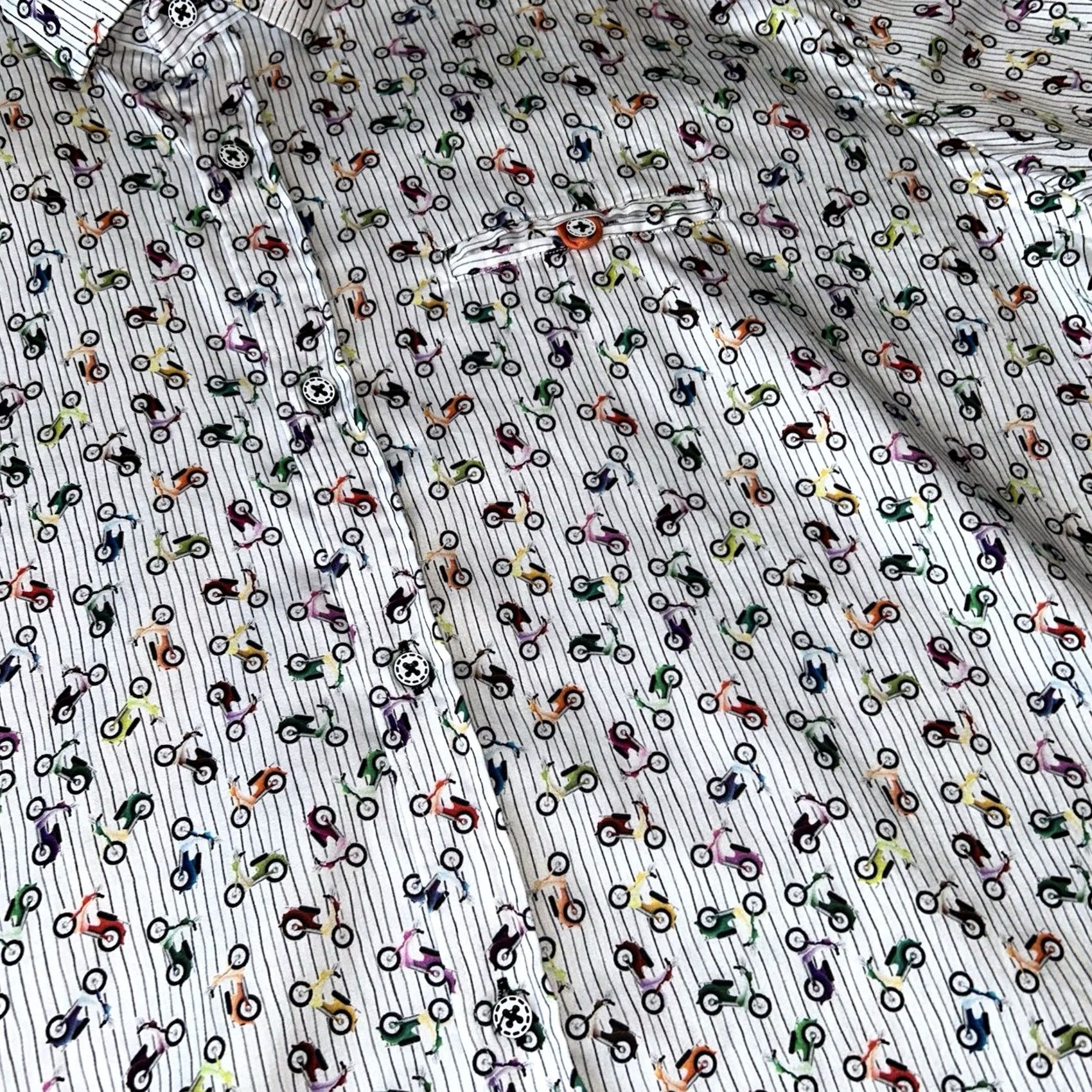Vintage Lansky Bros Button-Up Scooter Shirt Short Sleeve Men’s XL White Cotton Blend Knit Button-Down Casual, Workwear, Travel Mens XS? Size US XL / EU 56 / 4 - 3 Thumbnail