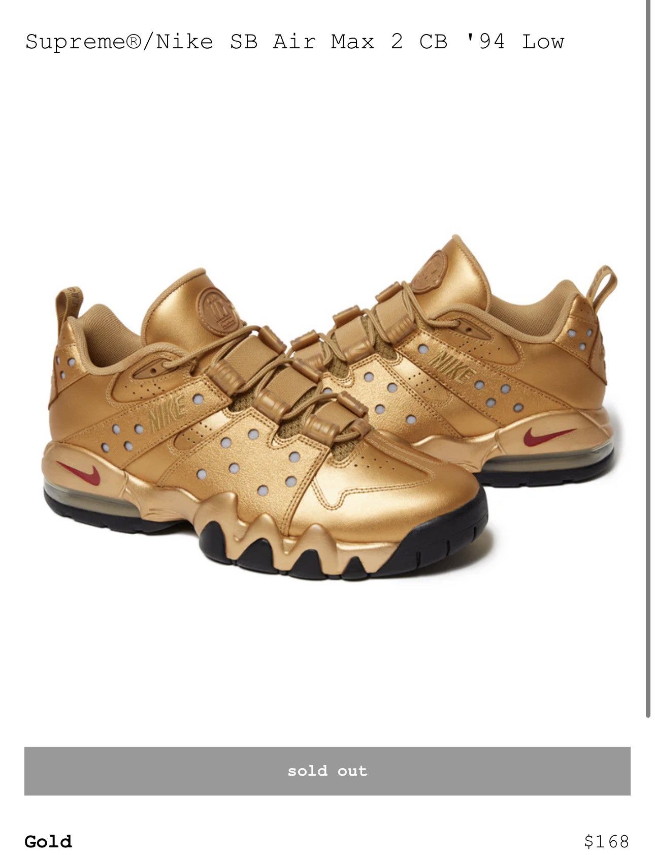 Supreme Supreme®/Nike SB Air Max 2 CB '94 Low (Gold) Size US 8 / EU 41 - 1 Thumbnail