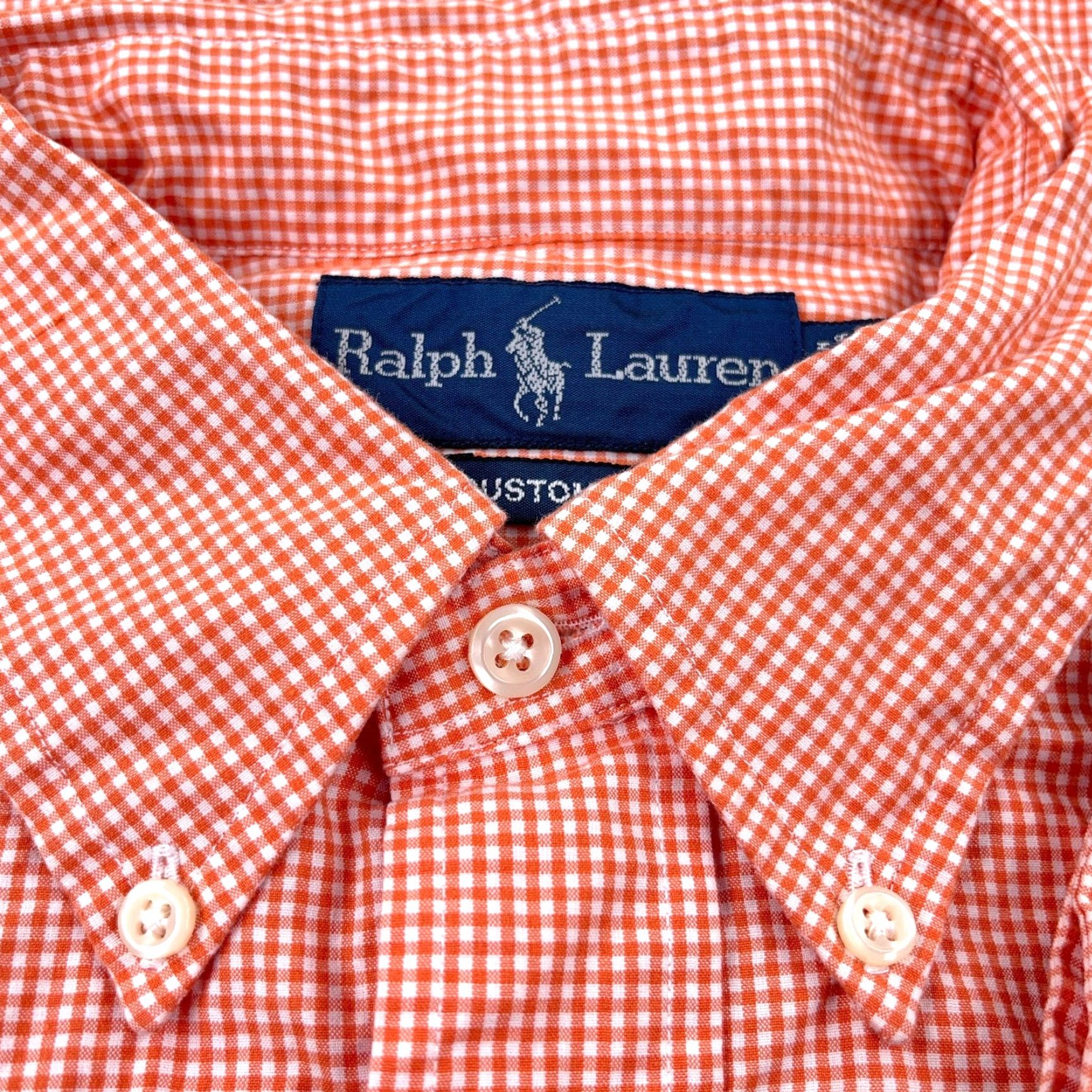 Ralph Lauren Ralph Lauren Shirt Men Medium Orange Button-Up Custom Fit Gingham Poplin Dress Shirt Size 40R - 5 Thumbnail