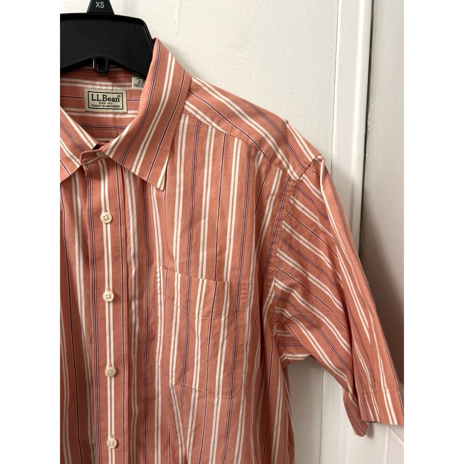 Vintage LL Bean Shirt Mens L Coral Striped Button-Down Short Sleeve Casual Beach City 90s Mens Size US L / EU 52-54 / 3 - 4 Thumbnail