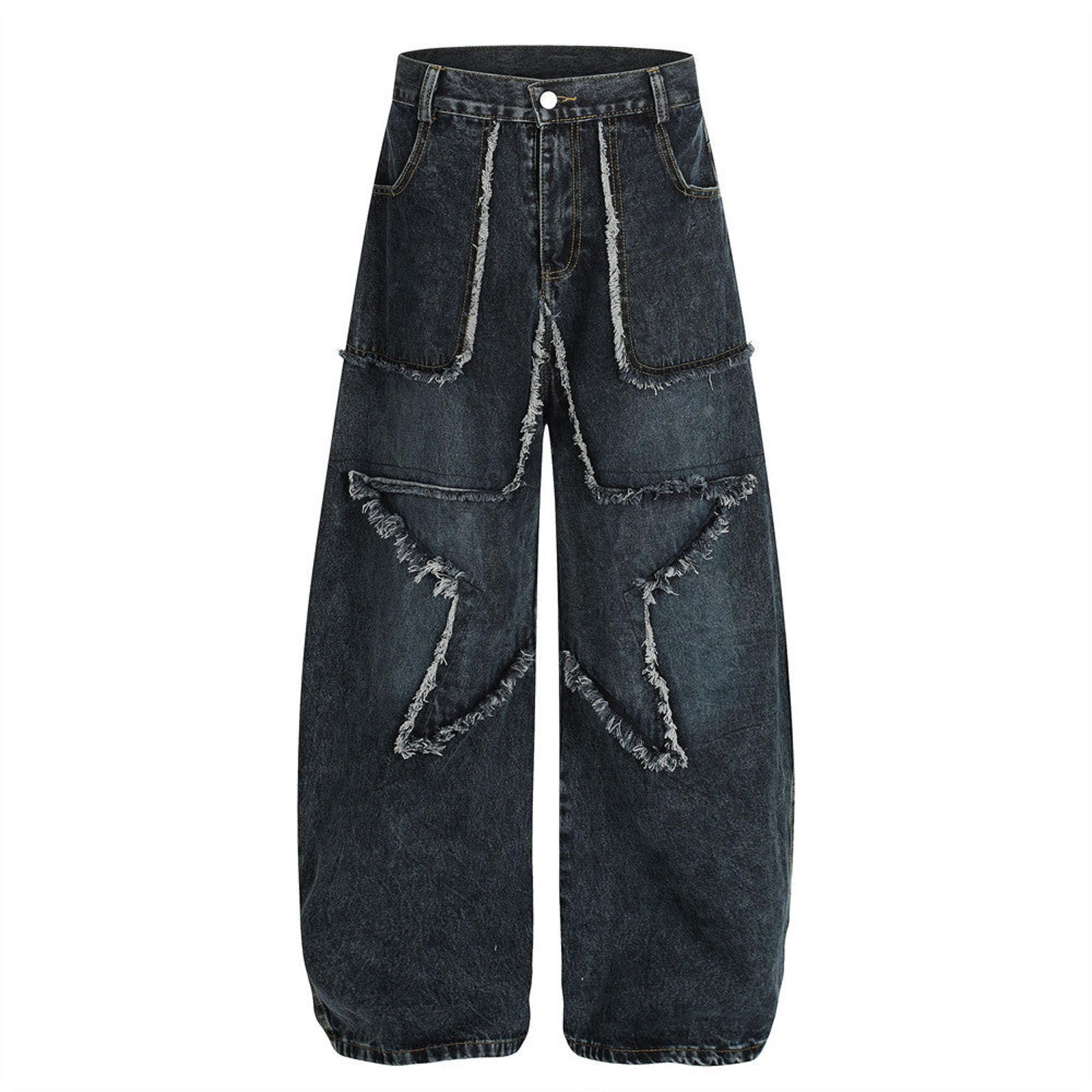 Black Star Patch Wide Leg Denim Jeans