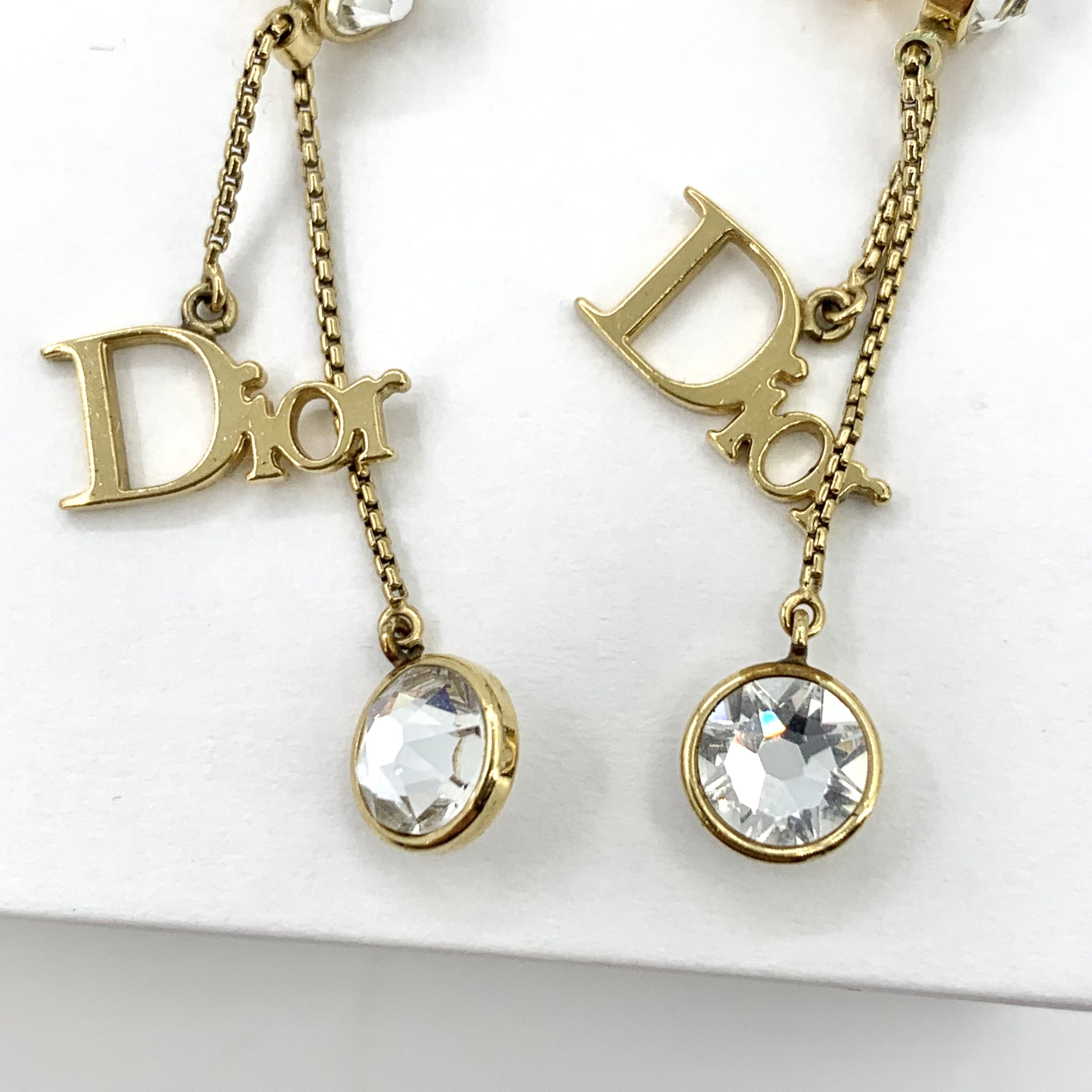 Dior Christian Dior Gold Crystal Letter Chain Earrings 4cm Size ONE SIZE - 3 Thumbnail