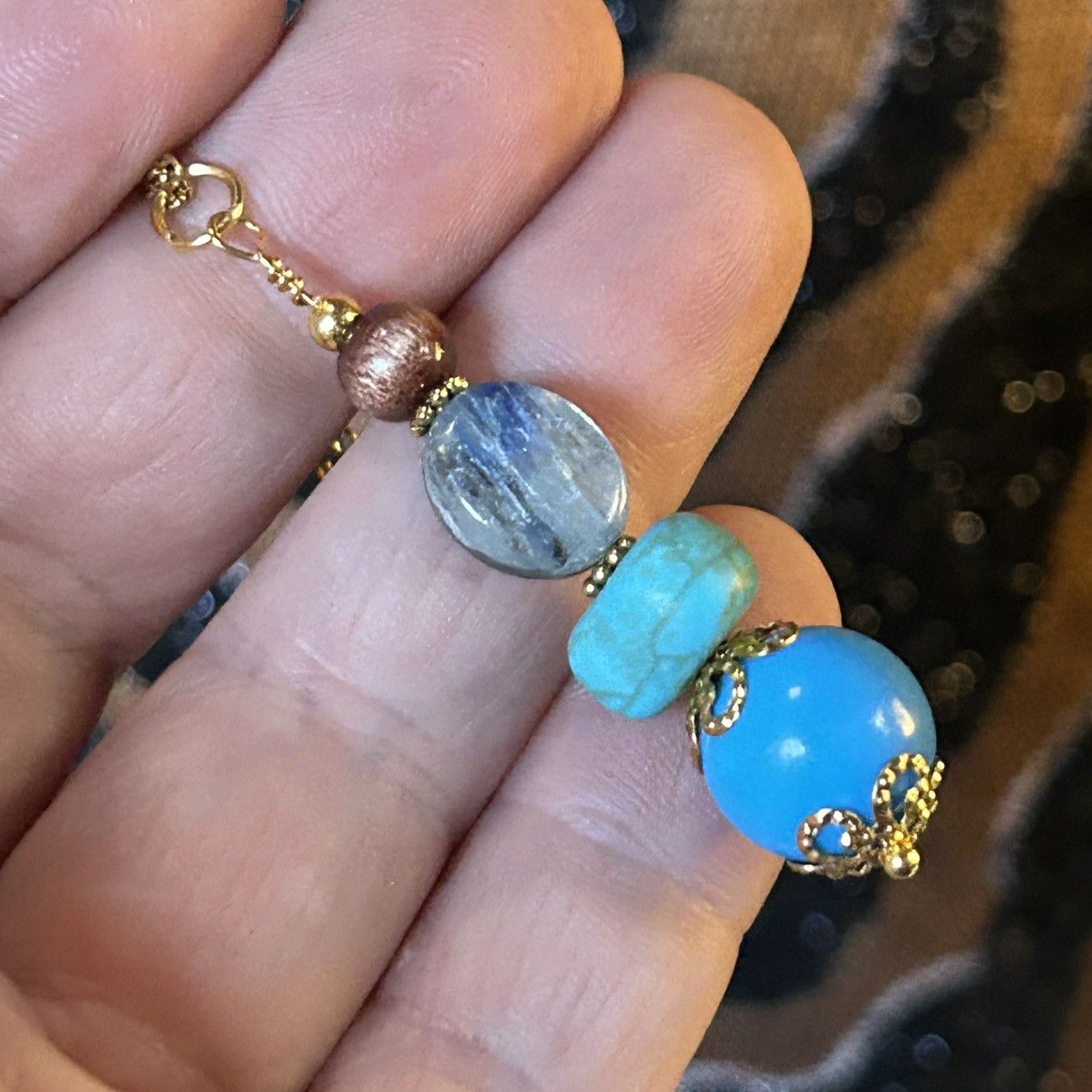 Handmade Handcrafted vintage bead fluorite turquoise drop necklace Size ONE SIZE - 1 Thumbnail