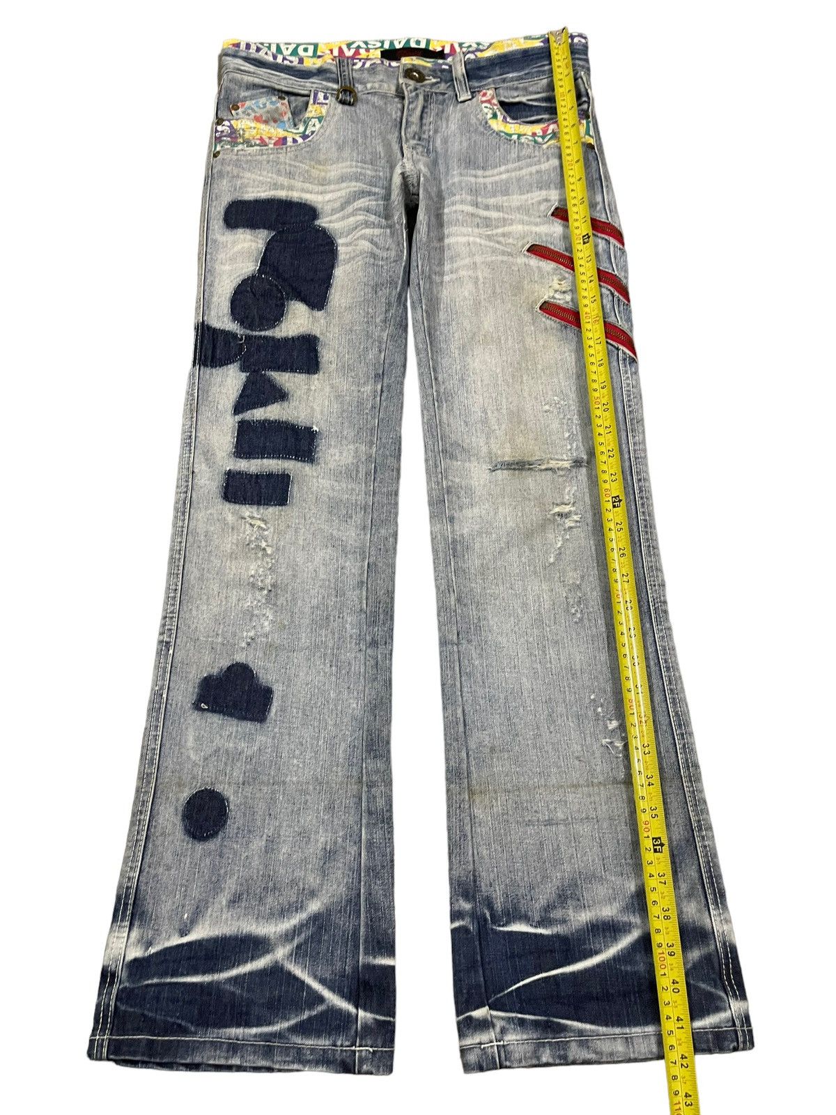 If Six Was Nine Vintage Japanese Brand Blue Wash Distress Flare Jeans Size US 33 - 11 Thumbnail