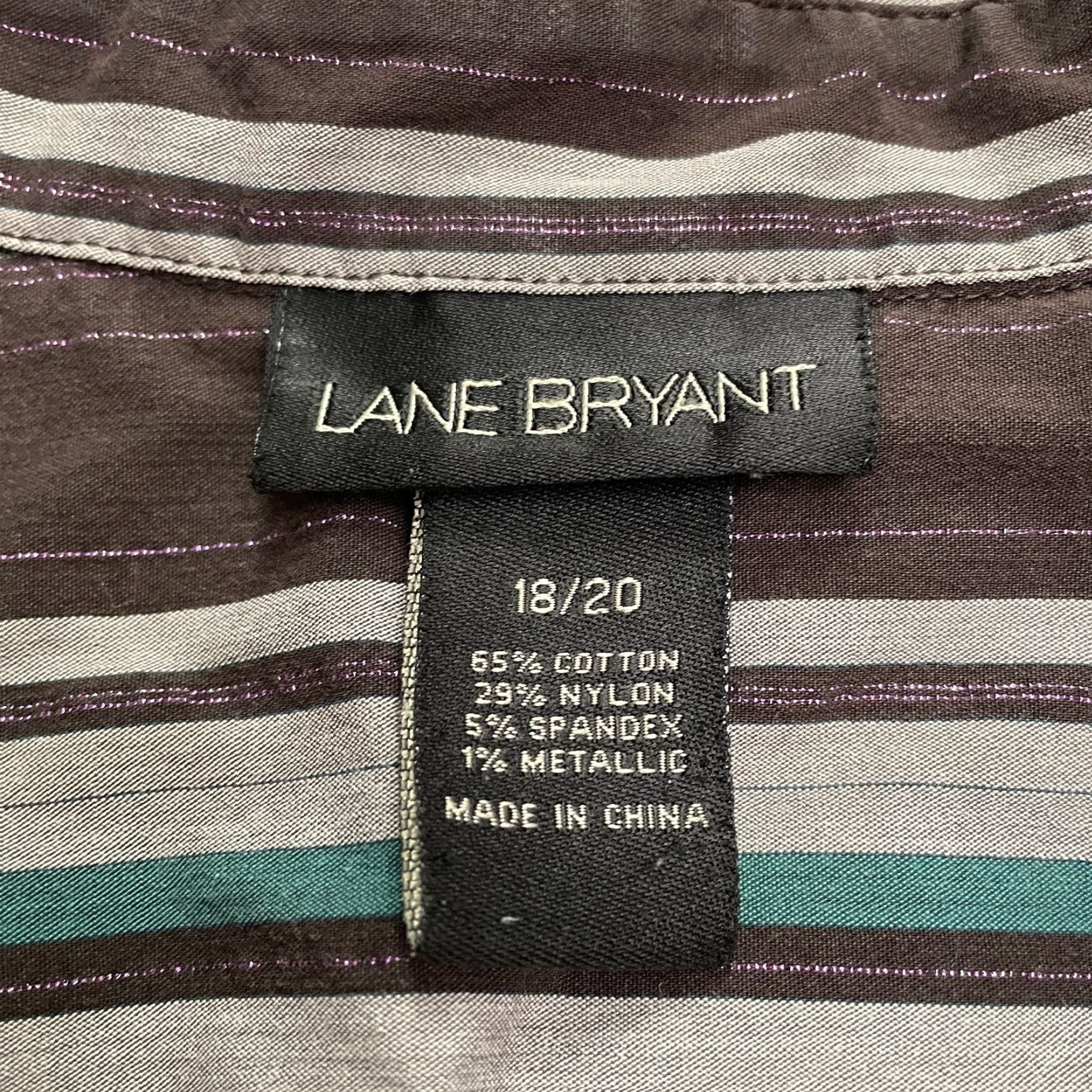 Vintage Lane Bryant Blouse Womens 18/20 Purple Striped Long Sleeve Hook & Eye Shirt Casual, Workwear, Travel Womens Regular Fit Vector Size XXL / US 16-18 / IT 52-54 - 7 Thumbnail