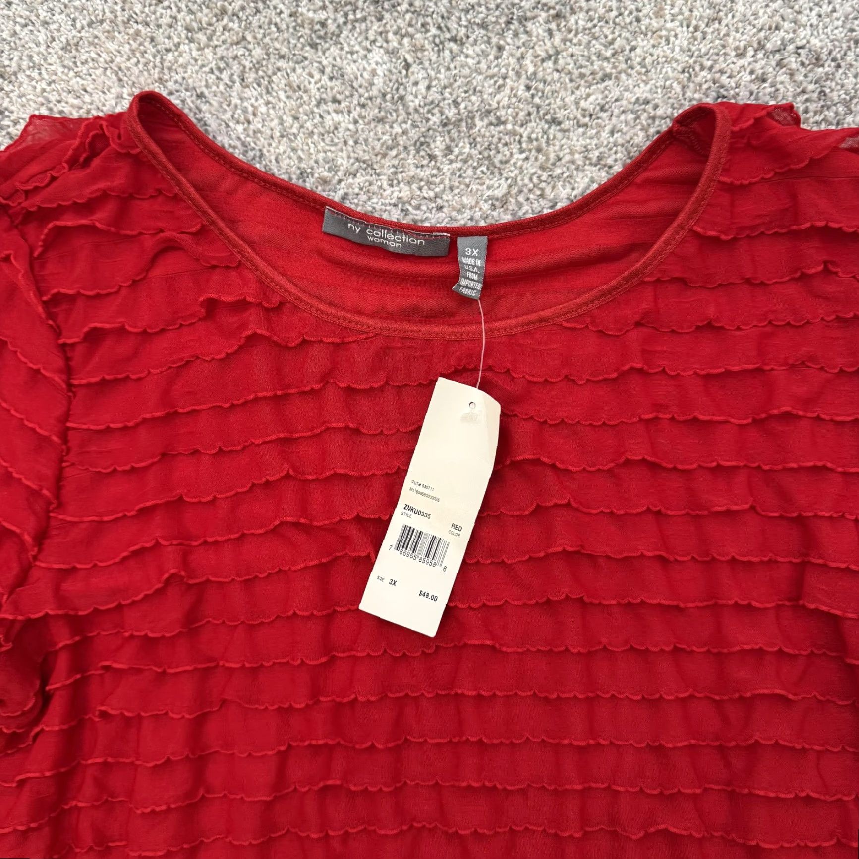 Vintage NY Collection Blouse 3X Plus Red Ruffles Holiday Christmas Boho Office Shirt Womens Size XXL / US 16-18 / IT 52-54 - 3 Thumbnail