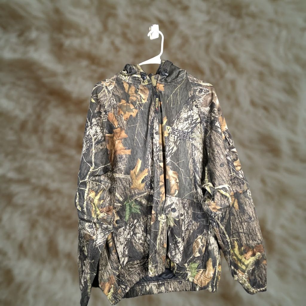 Scent Blocker Plus Jacket Mens 1XL Mossy Oak Break Up Camo Hunting Hooded in Gray, Men's