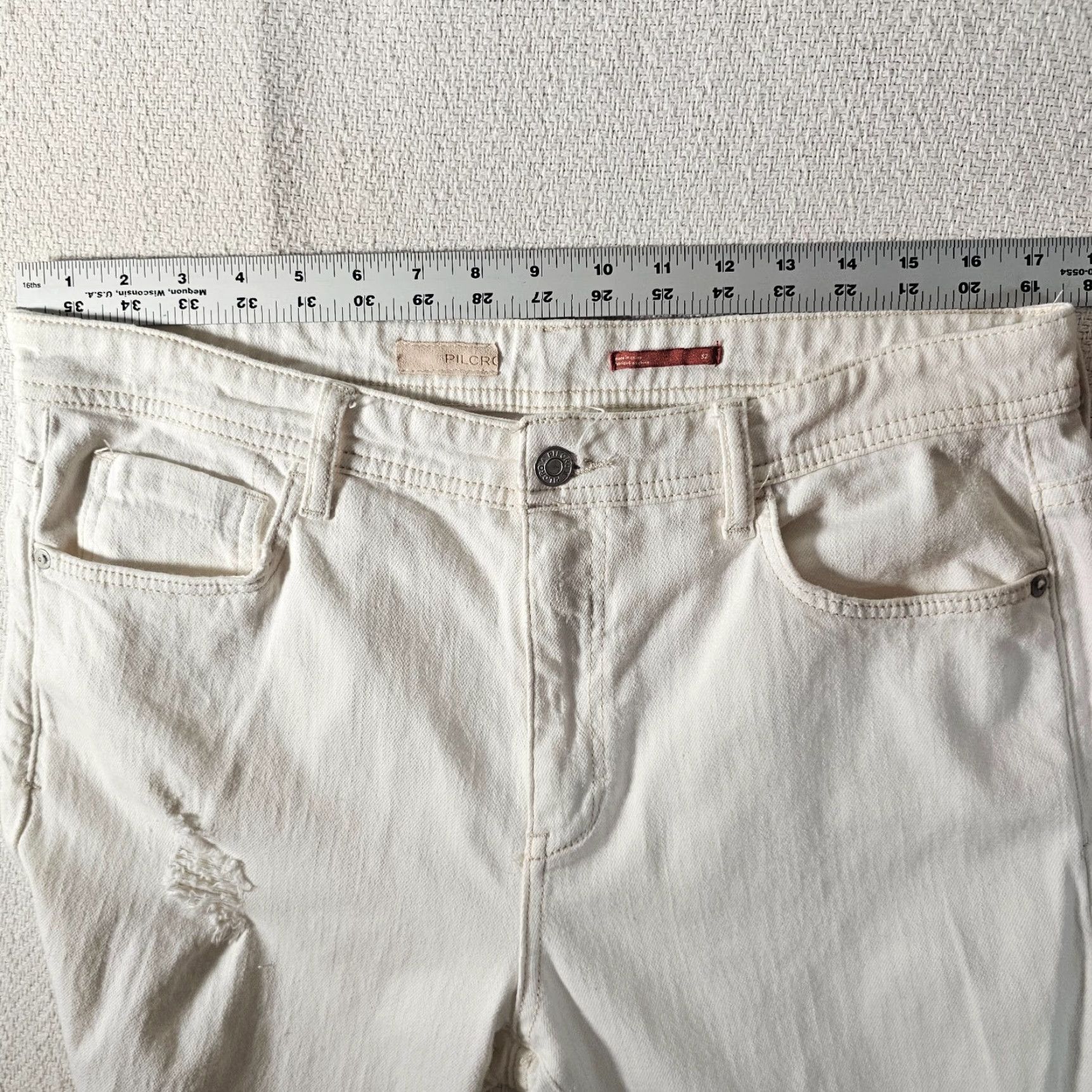 Anthropologie Pilcro & The Letterpress Jeans Womens 32 White Distressed Straight Anthropologie Size 24" / US 00 / IT 34 - 4 Thumbnail