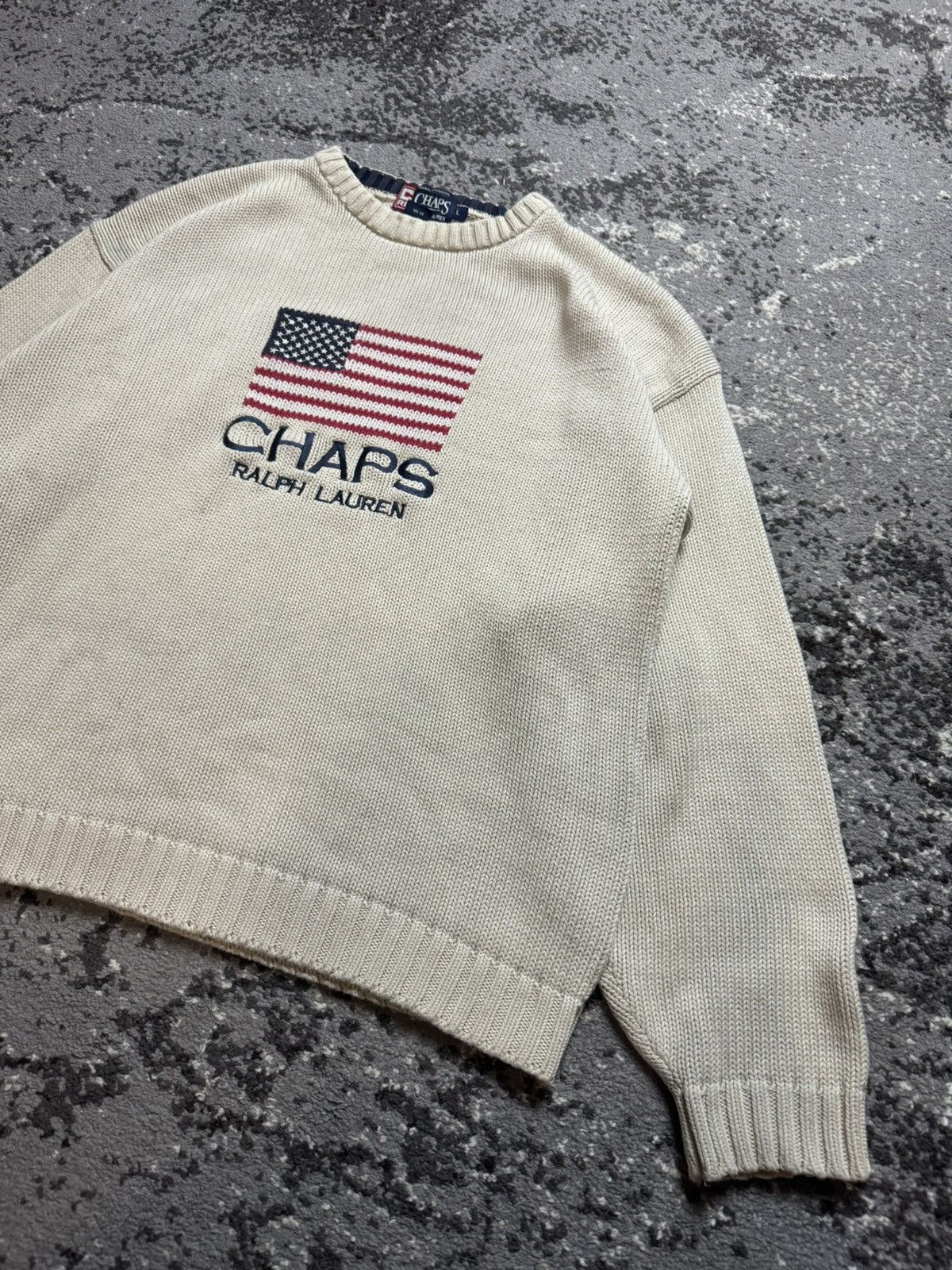Chaps Ralph Lauren × Vintage Vintage Y2K Chaps Polo Ralph Lauren USA Flag Knitted Sweat Size US L / EU 52-54 / 3 - 2 Thumbnail