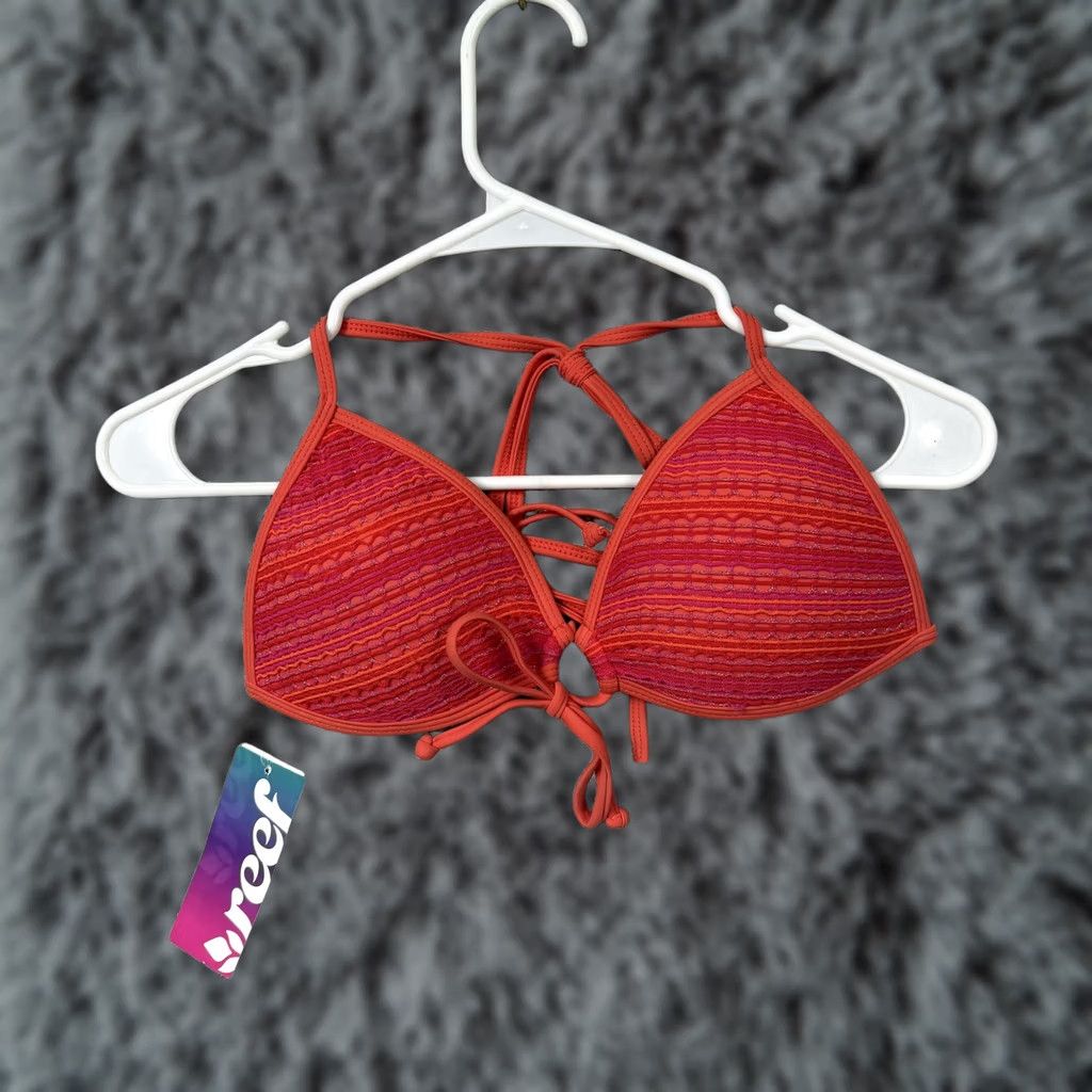 REEF Reef Bikini Top M Orange Purple Striped Halter Padded Lined Adjustable Neck Back Ties Womens Beach Wear Size M / US 6-8 / IT 42-44 - 1 Thumbnail