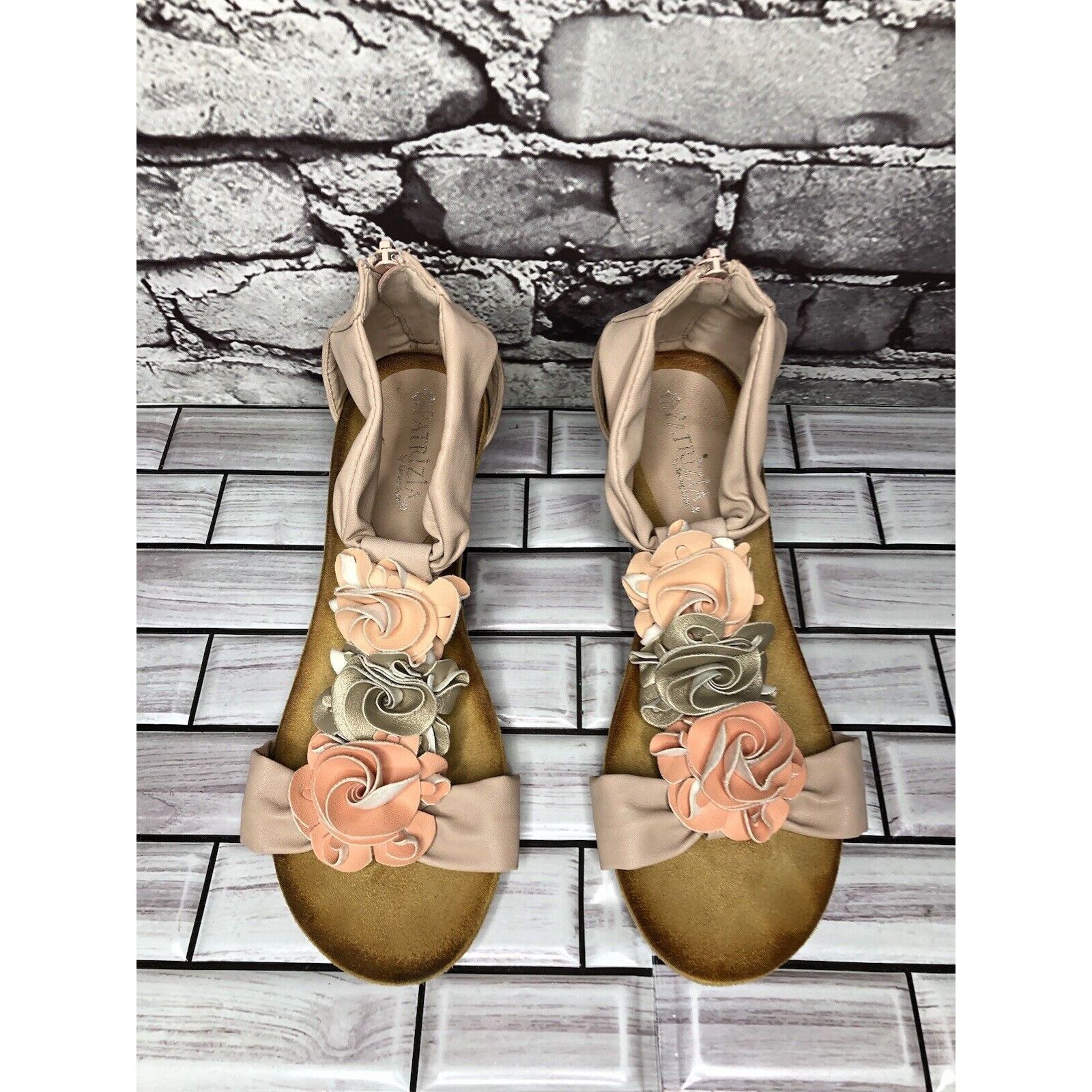 Other Patrizia Blush Pink Flower Faux Leather Harlequin Wedge Sand Size US 7.5 / IT 37.5 - 20 Thumbnail