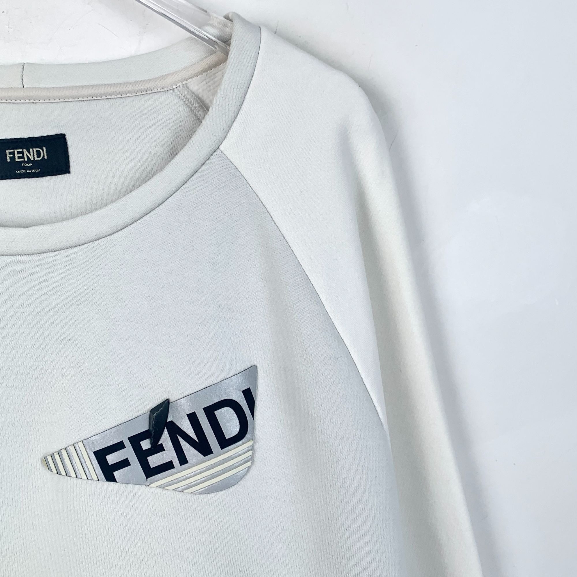Fendi Fendi Mens White Sweatshirt With Iconic Bag Bug Eyes Size US L / EU 52-54 / 3 - 3 Thumbnail