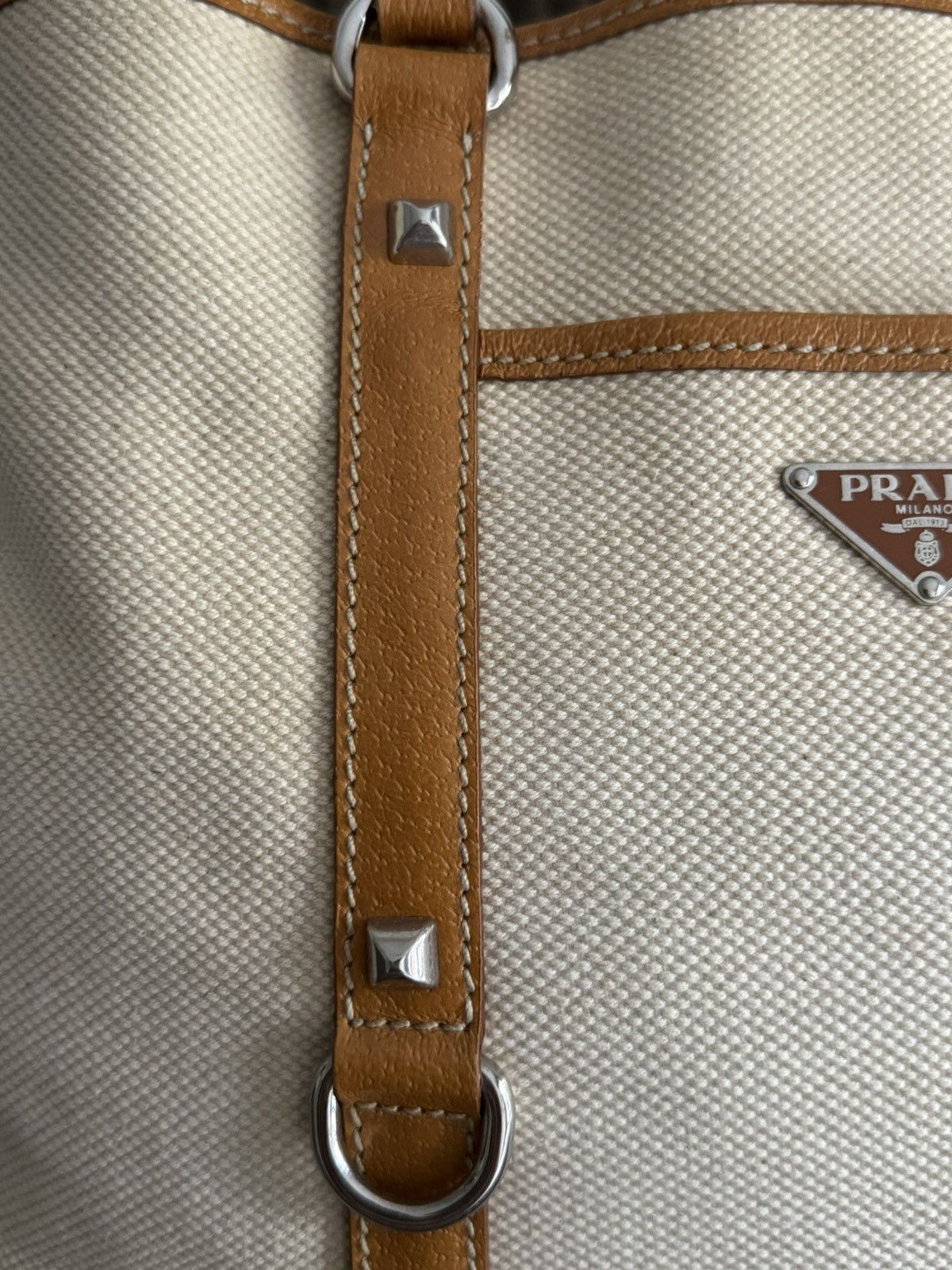 Prada × Vintage Vintage Prada Totebag Pocket Canvas Leather Size ONE SIZE - 4 Thumbnail