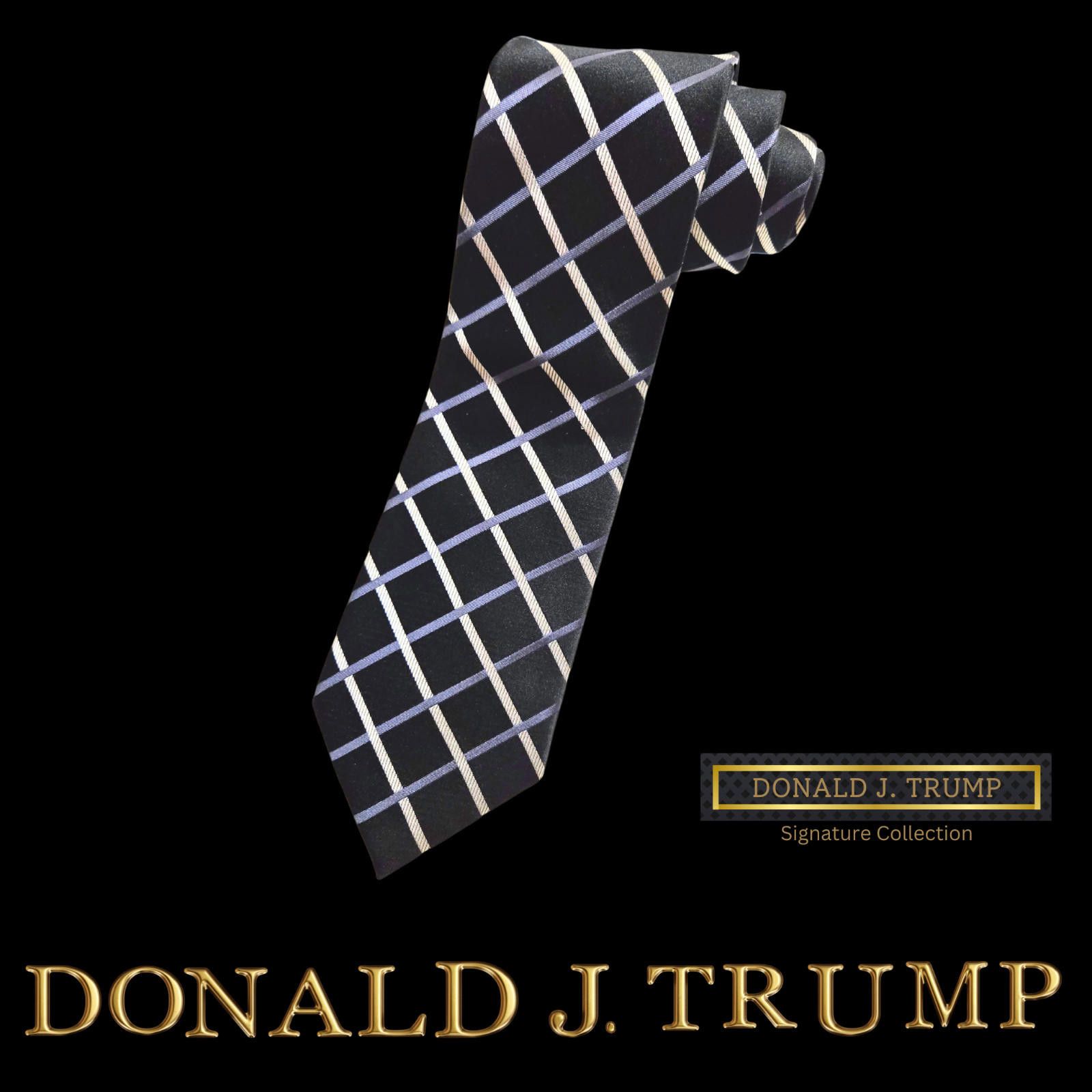 Designer NEW Donald Trump Necktie Black Silver Diamond Tie Gift Box Size ONE SIZE - 1 Thumbnail