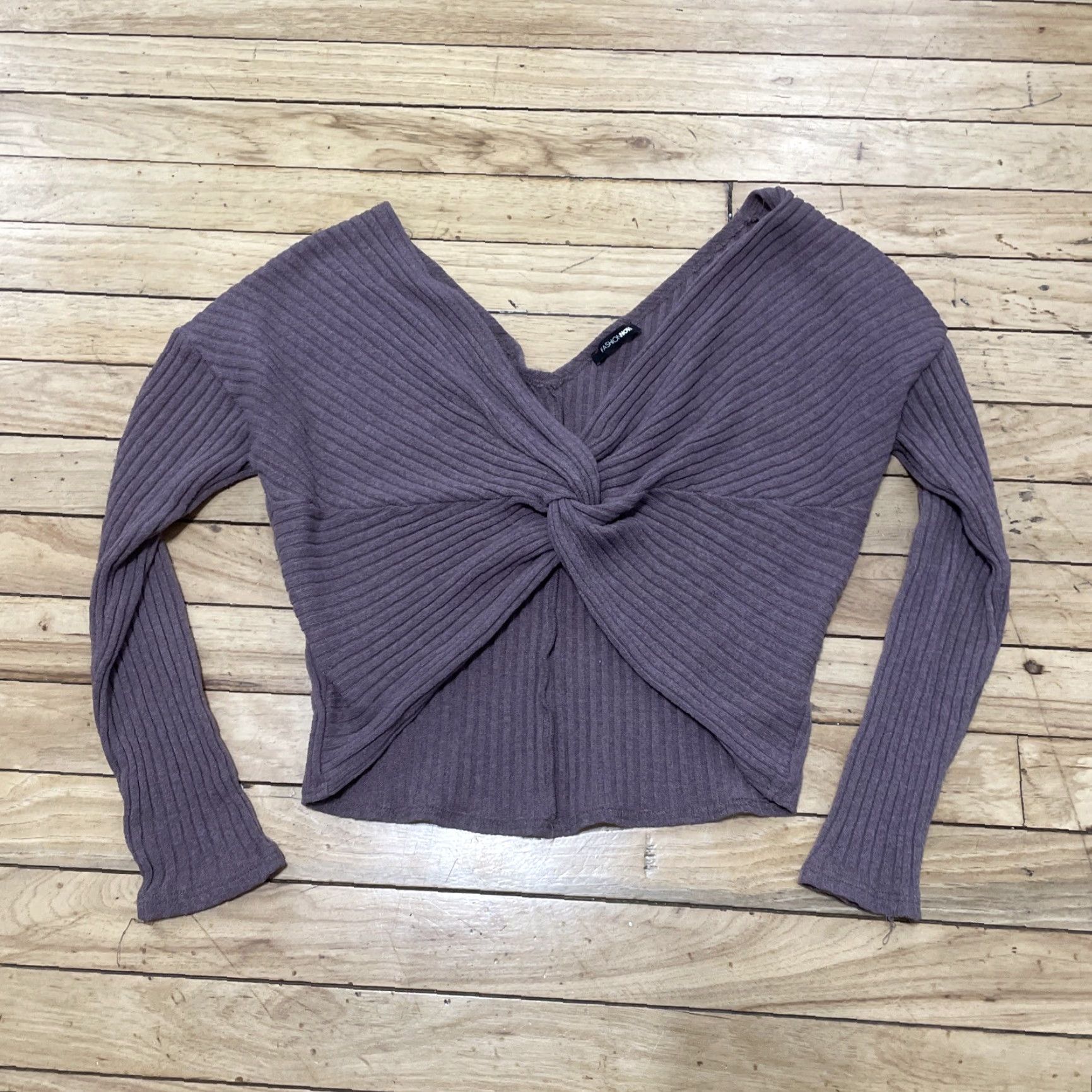 Fashion Nova Fashion Nova Womens Twist Sweater Crop Ribbed V-Neck Dolman Sleeve Purple XS Size XS / US 0-2 / IT 36-38 - 2 Thumbnail
