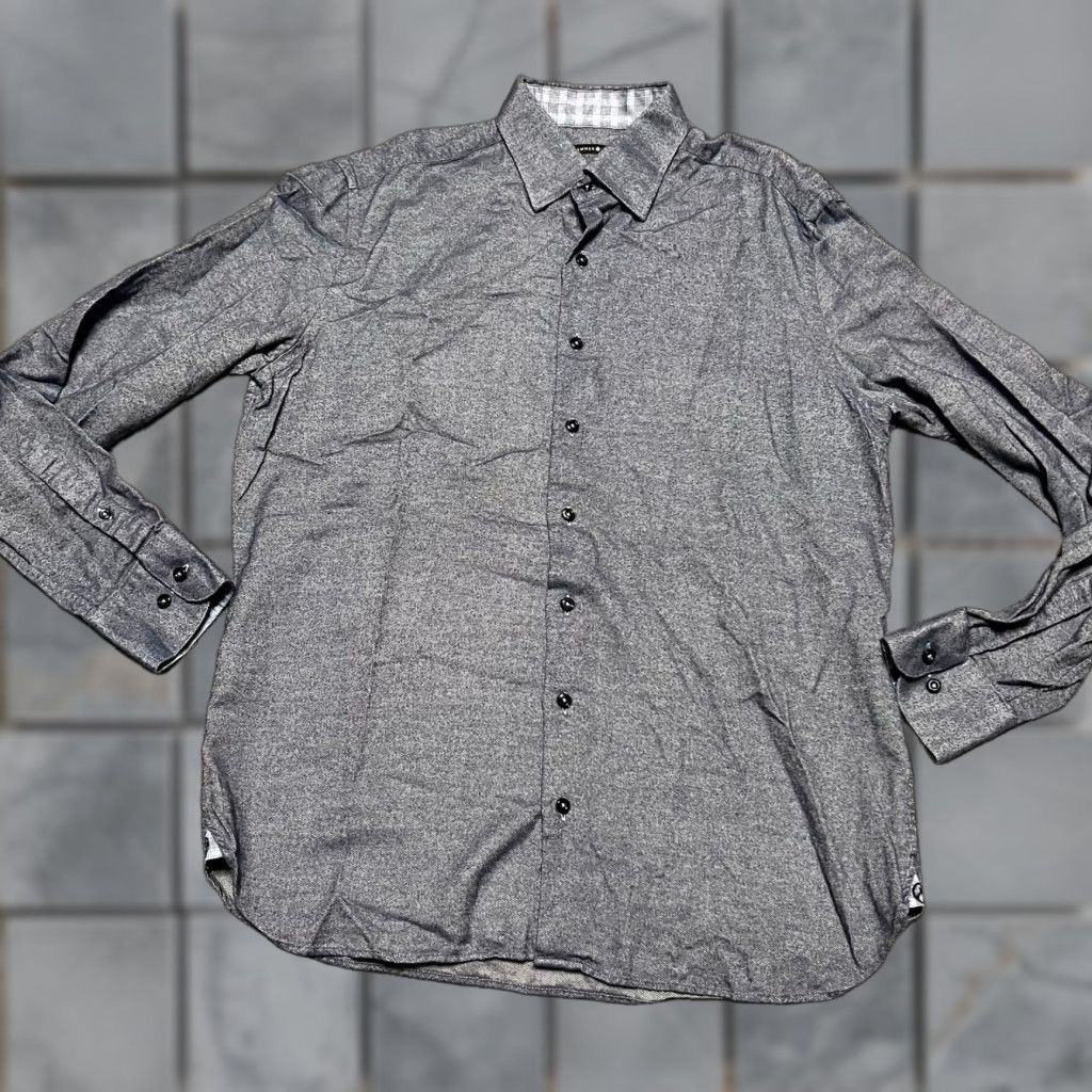 Vintage Hammermade Dress Shirt Mens Large 16.5 Blue Button Up Heathered Blue Shirt L Men Long Sleeve Blue Fashion Shirt Size 42R - 1 Thumbnail