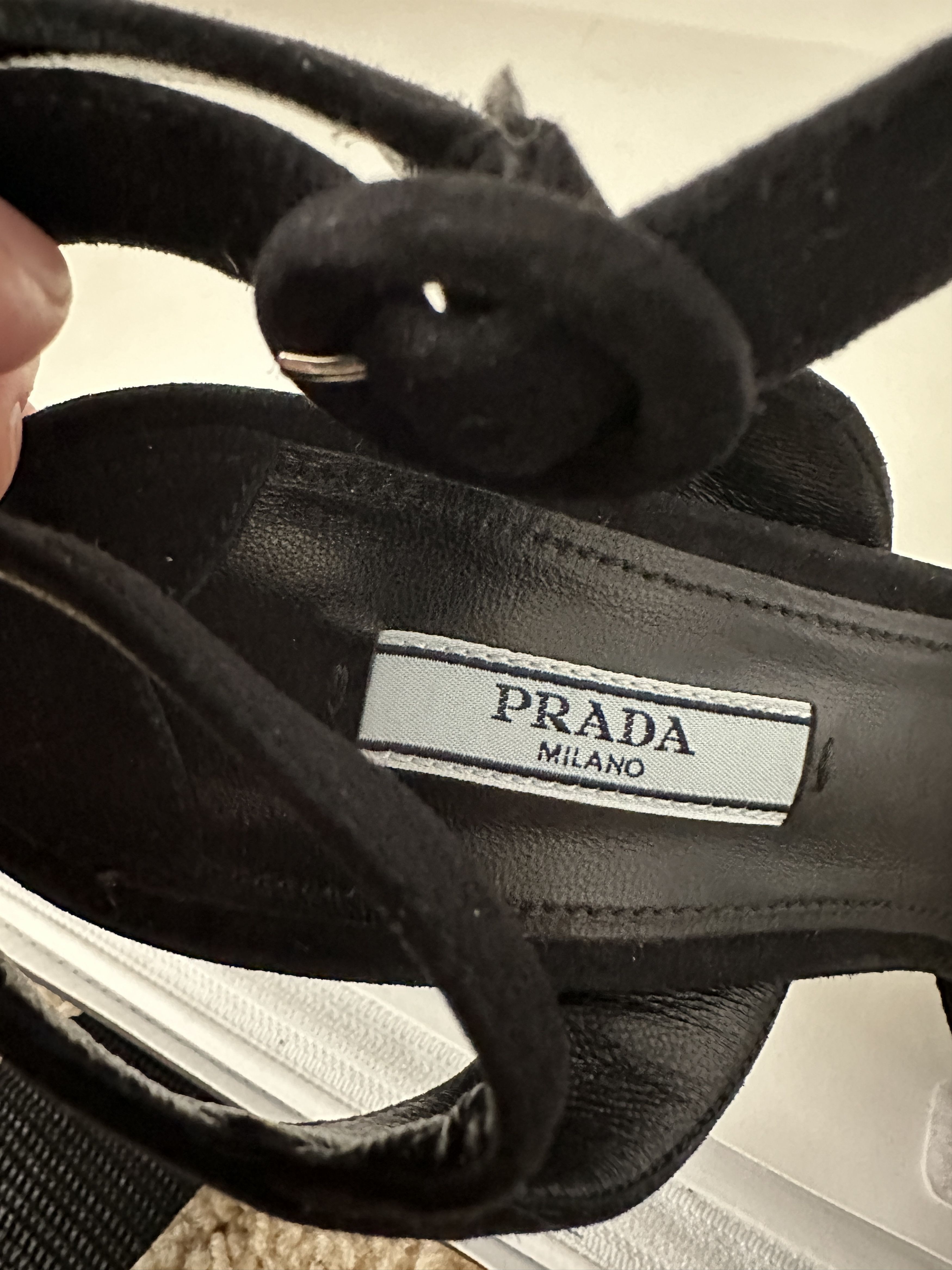 Prada Prada Black Suede Platform Block Heel Peep Toe Sandals Size US 8.5 / IT 38.5 - 9 Thumbnail