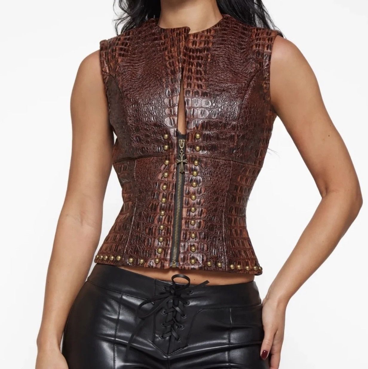 Other A Vintage Fit Crocodile Leather Top Size M / US 6-8 / IT 42-44 - 3 Thumbnail