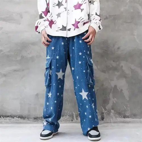 Indigo × Japanese Brand Bag STARS Graphic Baggy Corduroy Pants Size US 30 / EU 46 - 3 Thumbnail