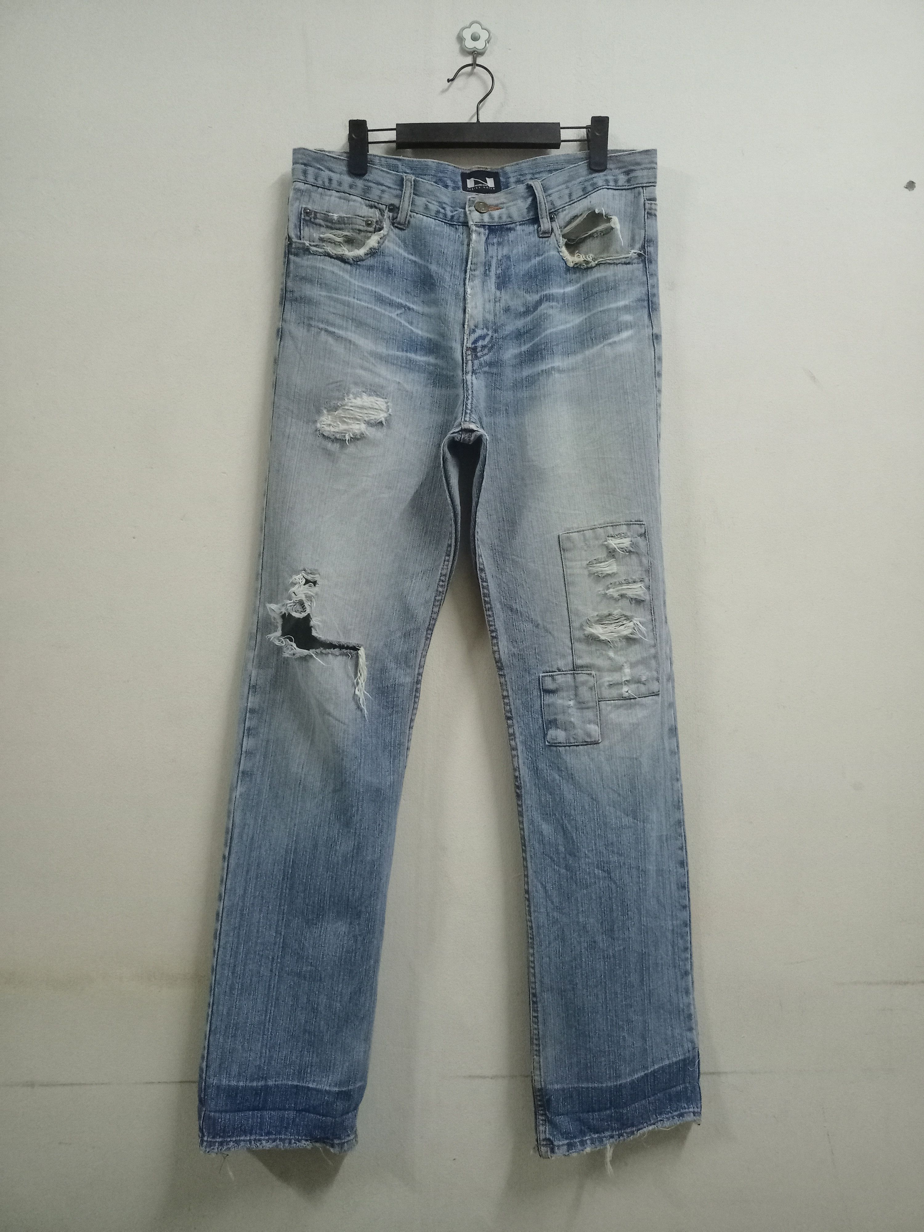 Japanese Brand Vintage Japanese Brand Blue Wash Patchwork Loose Jeans 33x33 Size US 33 - 1 Thumbnail