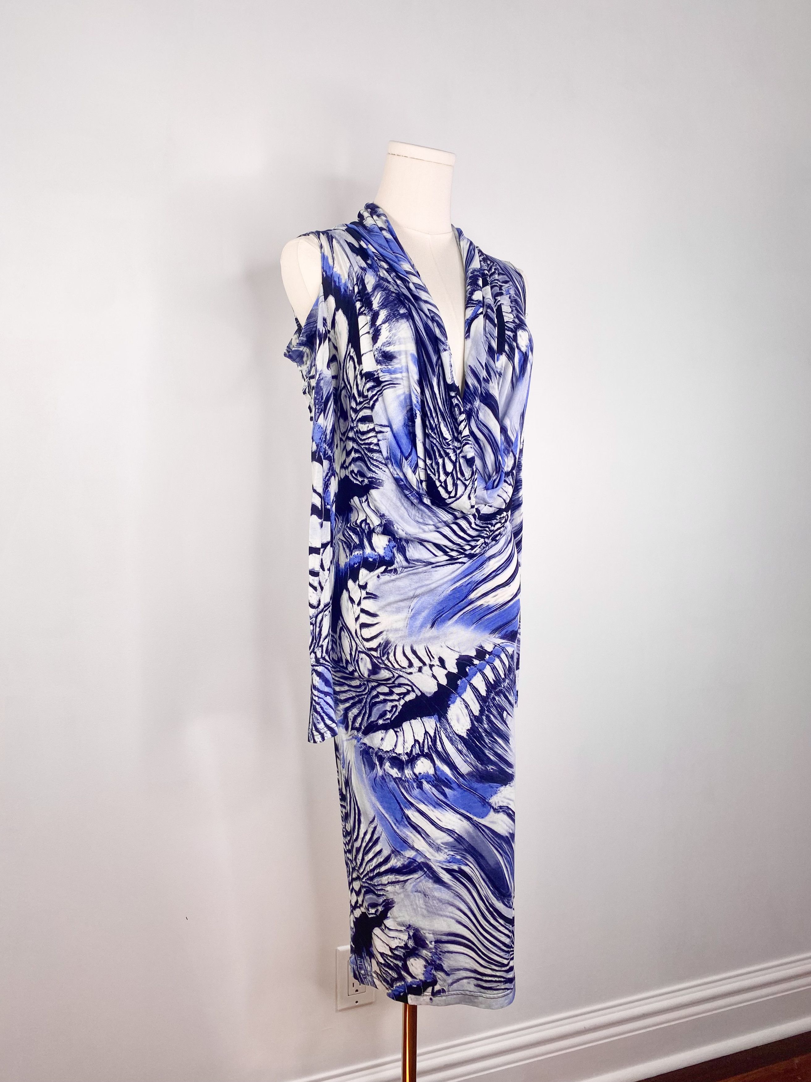 Jean Paul Gaultier Jean Paul Gaultier - Blue Psychedelic Marble Cowl Neck Dress Size M / US 6-8 / IT 42-44 - 2 Thumbnail