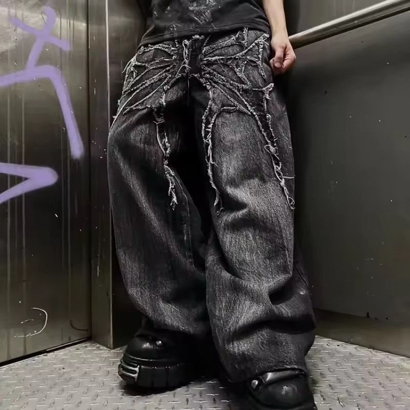 Japanese Brand Thorn Distressed Butterfly Baggy Denim Jeans Size US 31 - 8 Thumbnail