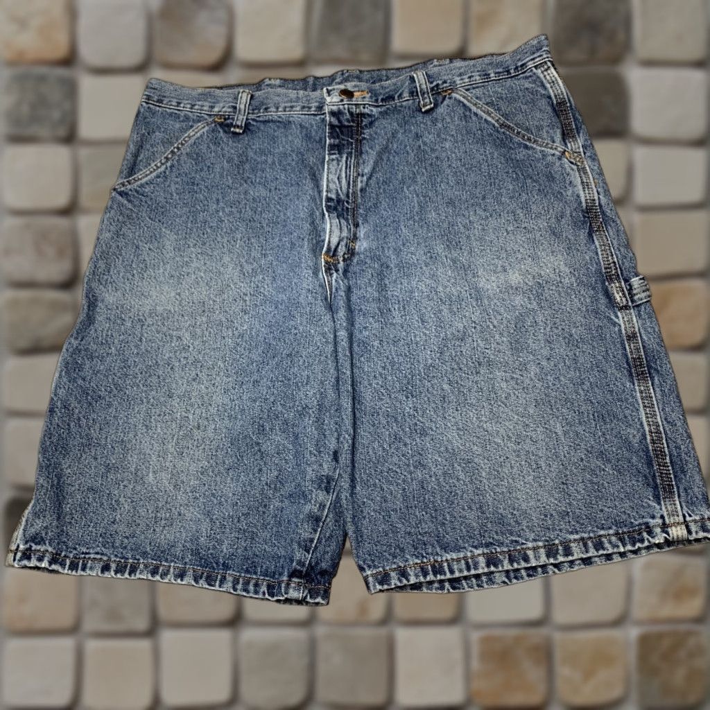 Denime Rustler Denim Jean Carpenter Shorts 100% Cotton Size 36 Work Cargo workwear Mens Shorts 80s 90s Blue Cotton Pockets Regular Inseam 10 Short Size US 44 / EU 60 - 1 Thumbnail