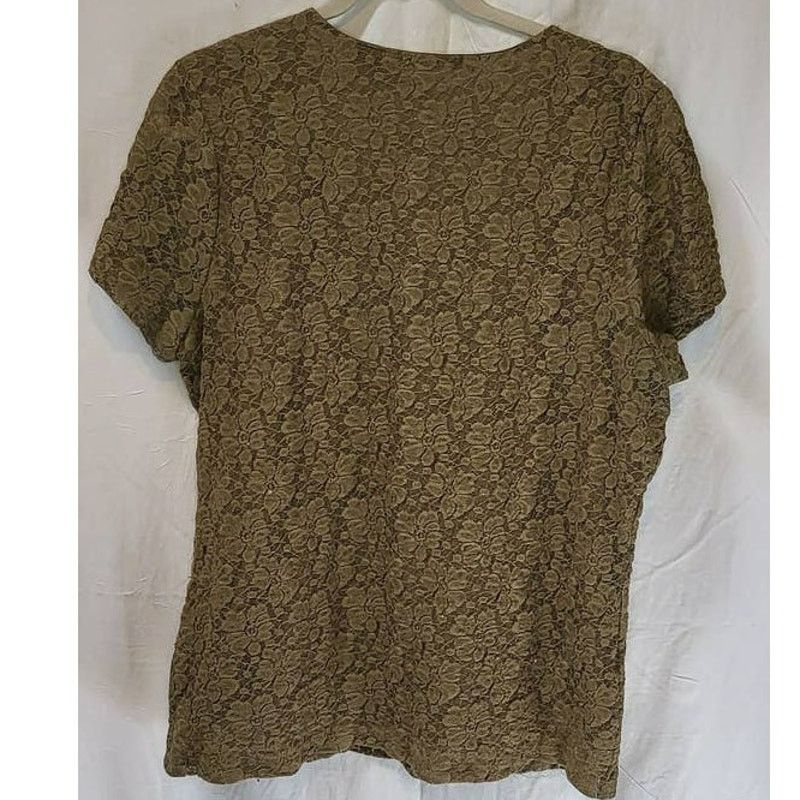 Liz Claiborne Liz Claiborne Olive Green Lace Short Sleeve Top Size XL Size XL / US 12-14 / IT 48-50 - 2 Thumbnail