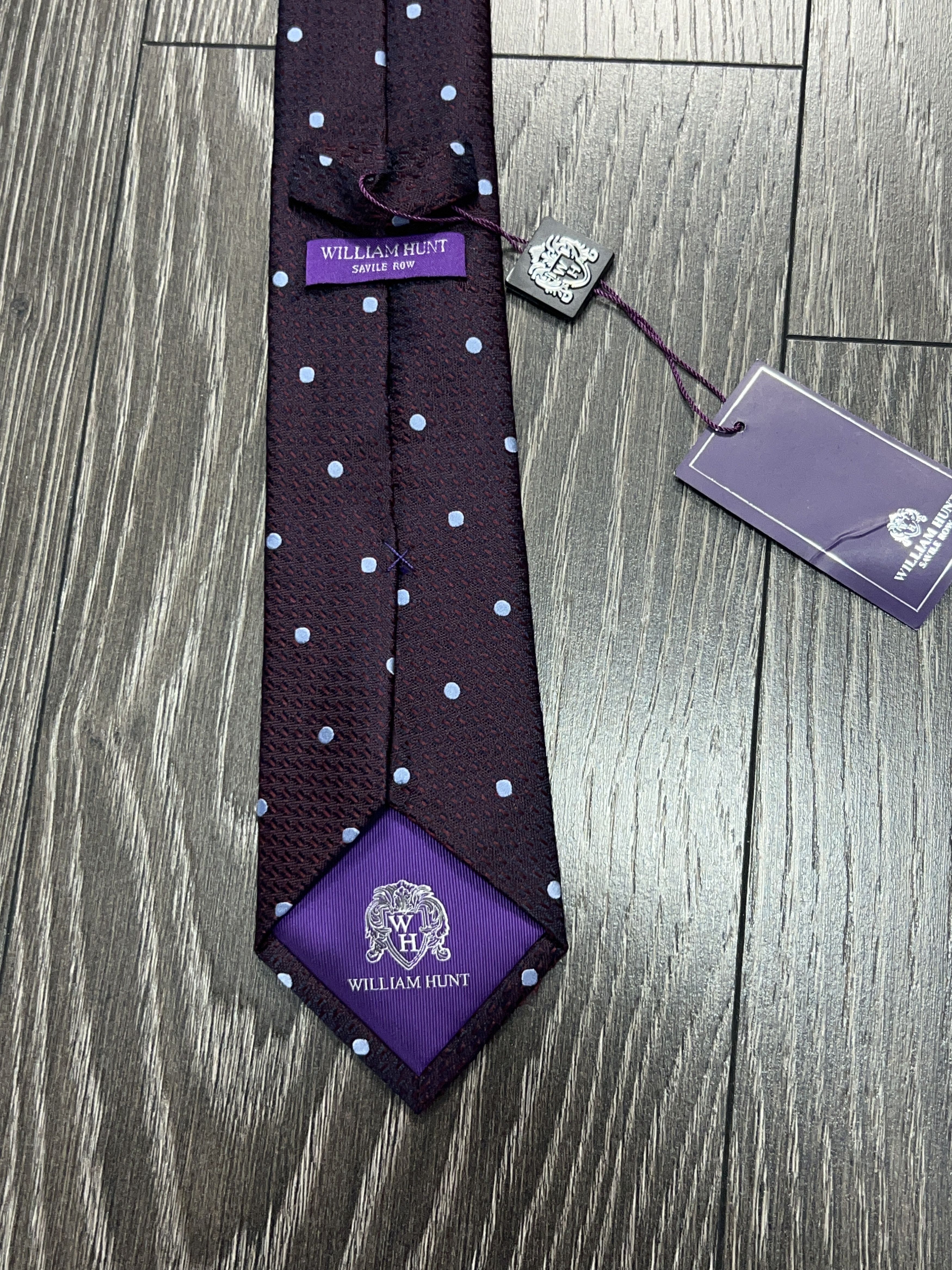 William Hunt NWT Mens William Hunt Purple Polka Dot Tie Necktie Cravatte Size ONE SIZE - 4 Thumbnail