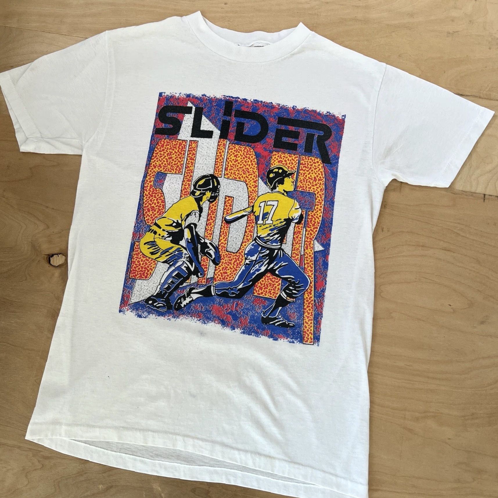 MLB VINTAGE Slider Pitch Shirt Mens M White 80s MLB Baseball Graphic Tee Size US M / EU 48-50 / 2 - 7 Thumbnail
