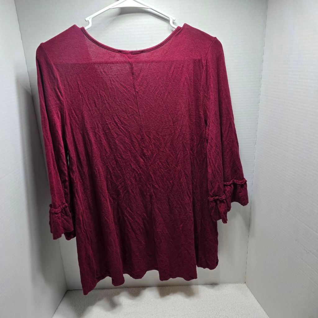 The Unbranded Brand Women's Corvio Maroon Long Tee with Ruffle Cuffs, Size L Size L / US 10 / IT 46 - 6 Thumbnail