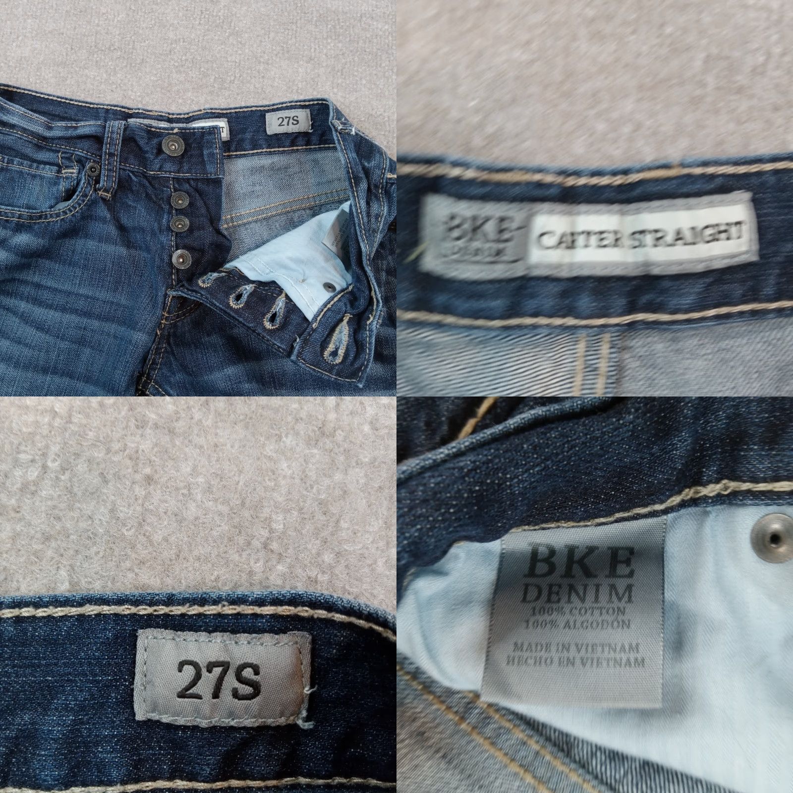 Vintage Buckle BKE Mens 27x28 Blue Denim Straight Jeans Casual Button Fly Cotton Size US 27 - 8 Thumbnail