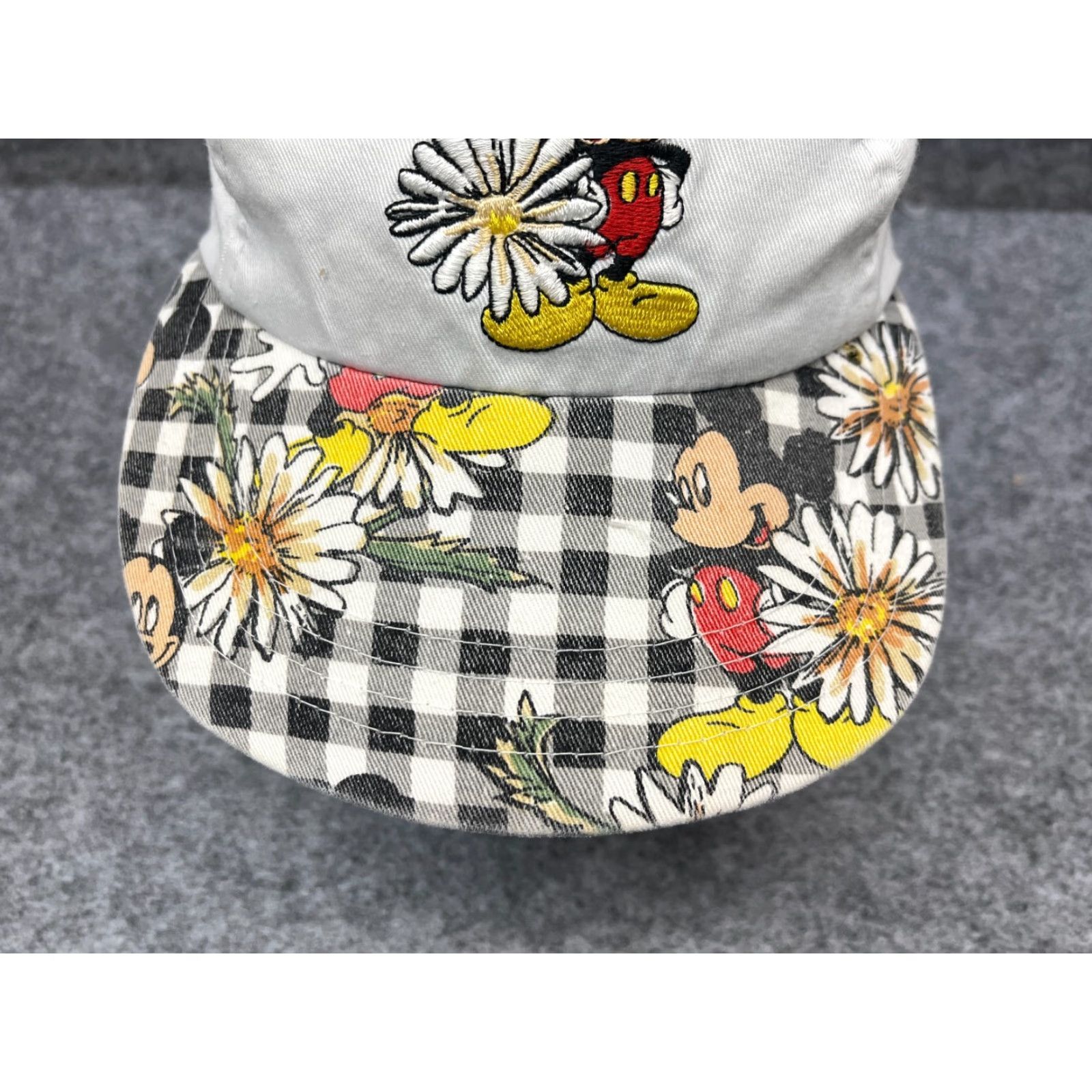 Mickey Unlimited Disney Mickey Mouse Hat Cap Fitted Adult Plaid White Floral Elastic 5 Panel Size ONE SIZE - 3 Thumbnail