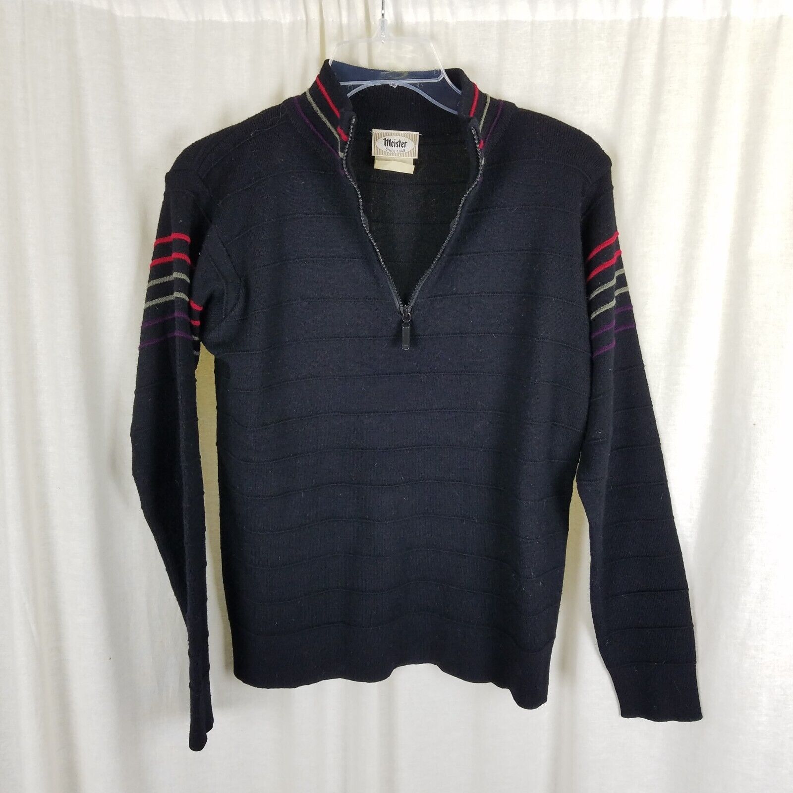 Meister Vtg Meister 1/4 Zip Striped Ribbed Wool Knit Ski Sweater S Size US S / EU 44-46 / 1 - 1 Thumbnail