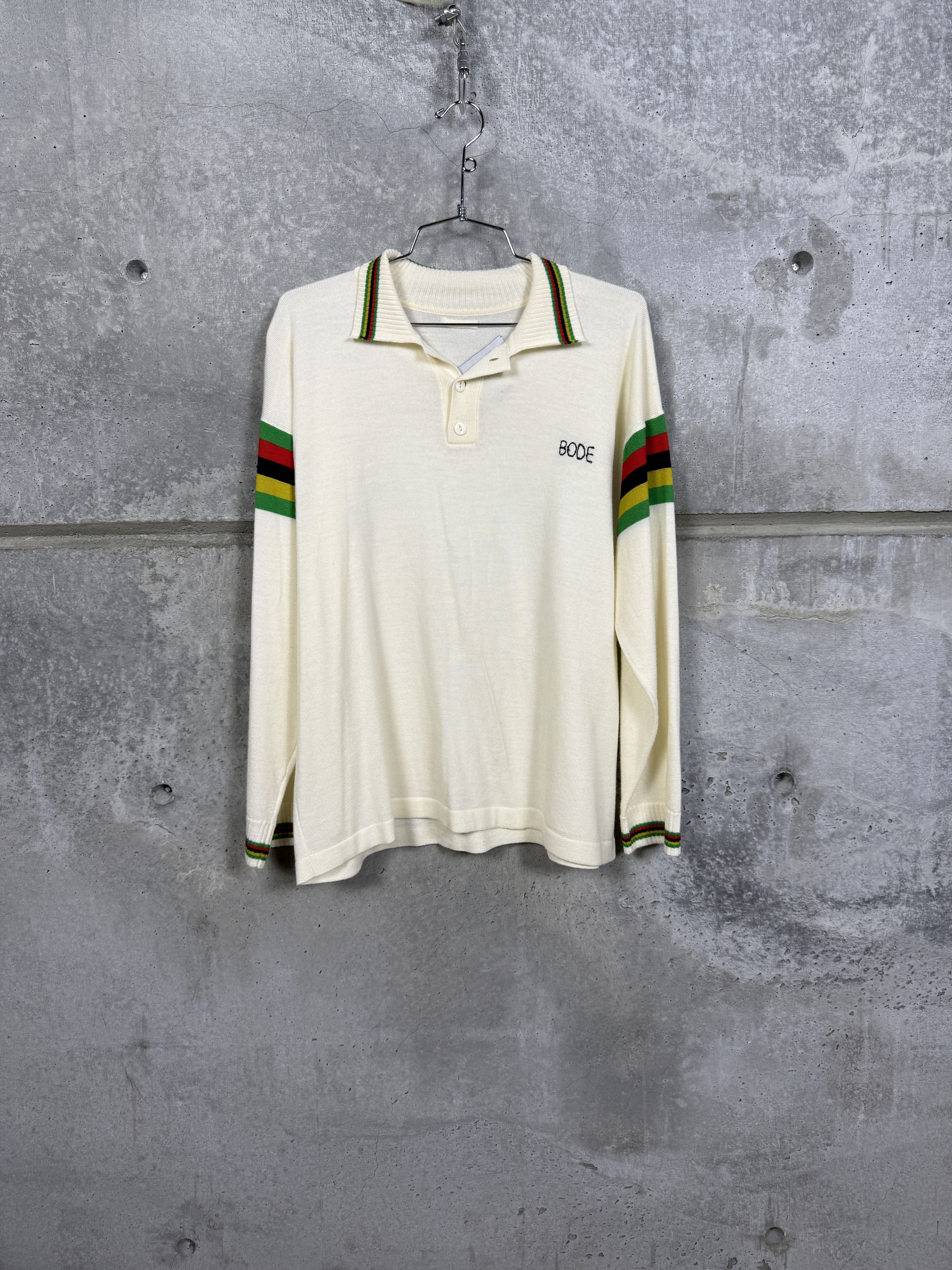 Bode $719 Bode Cycling Stripe Logo Knitted Long Sleeve Polo Size US M / EU 48-50 / 2 - 6 Thumbnail
