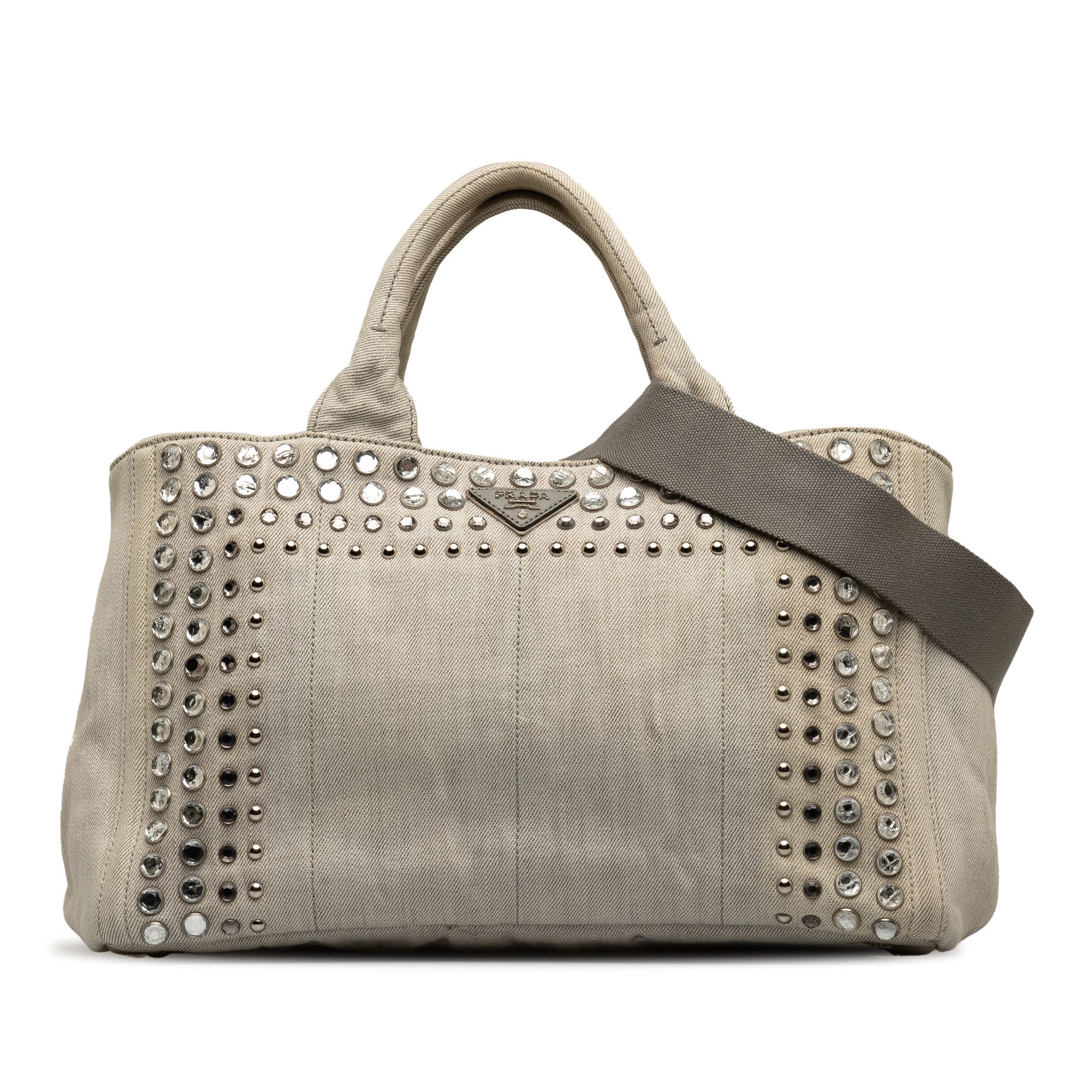 image of Prada Canapa Bijoux Satchel in Grey, Women's