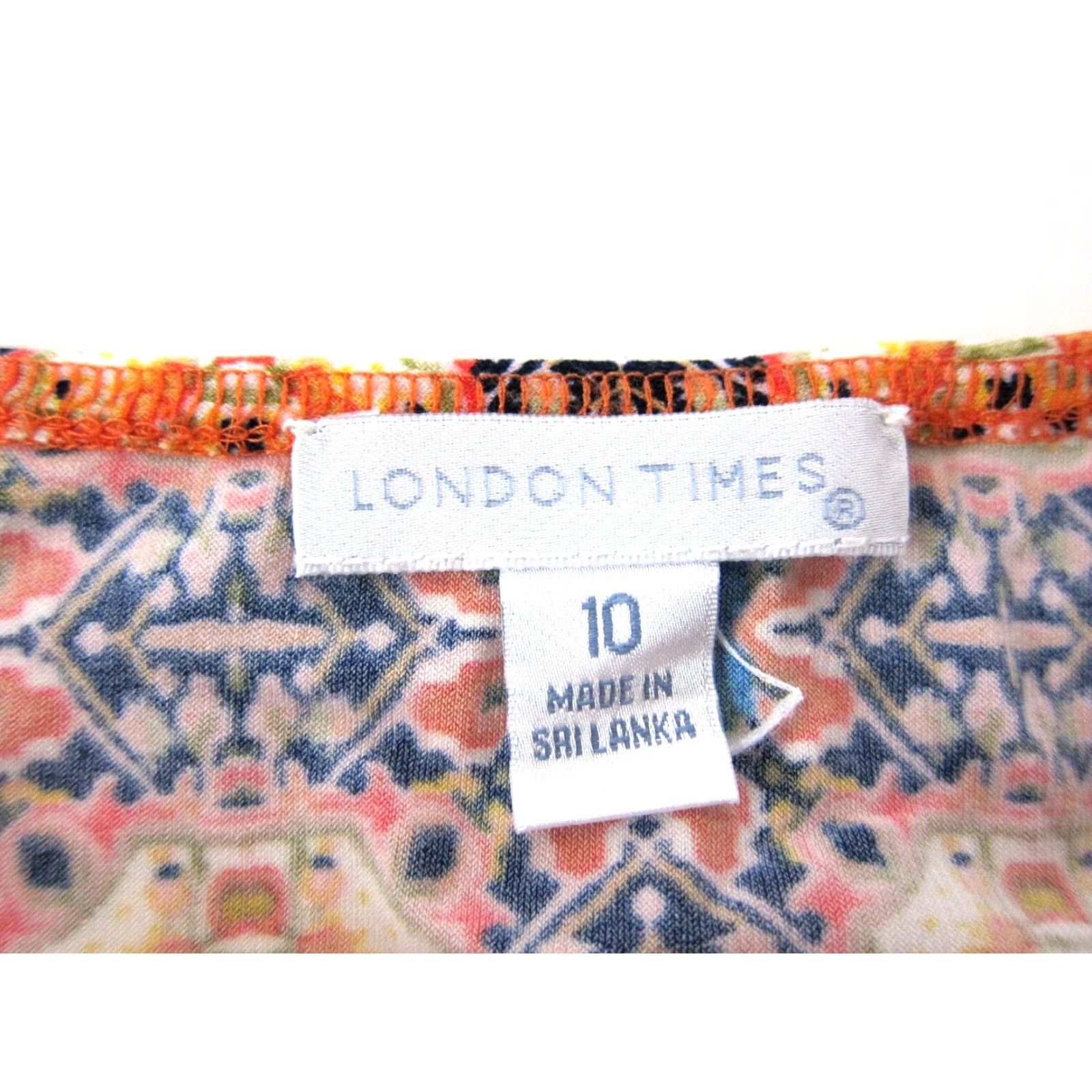 Vintage VINTAGE London Times Orange Blue Black Geo Floral Stretch 3/4 Sleeve Shift Dress 10 Size L / US 10 / IT 46 - 3 Thumbnail